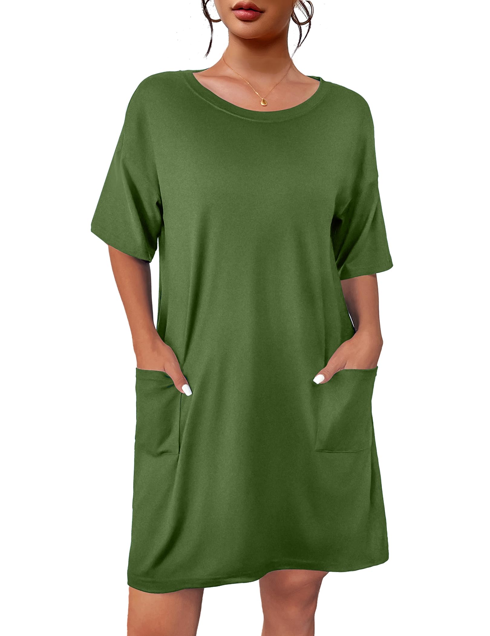 Ekouaer Womens Nightgown with Pockets Short Sleeve Sleep Shirts