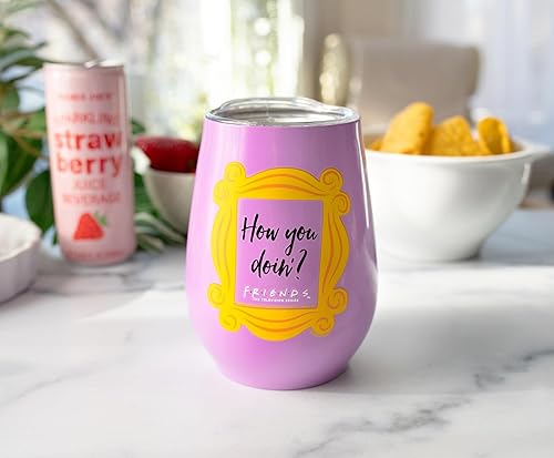 Miniatura 3 de Silver Buffalo Friends How You Doin Frame Vaso Tumbler sin Tallo de Acero Inoxidable de Doble Pared con Tapa, 10 Onzas