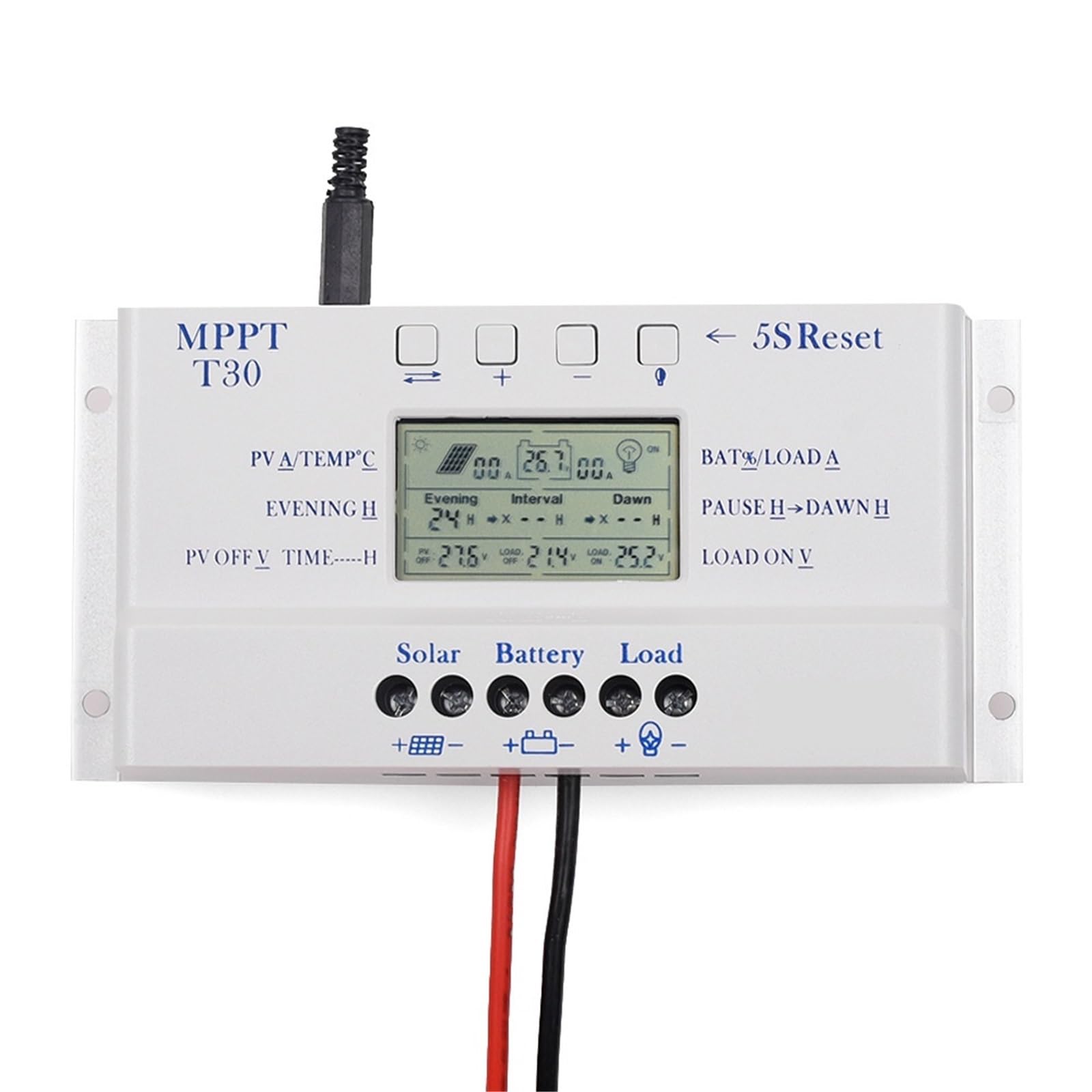 Regolatore di carica solare, Regolatore Di Scarica Con Controllo Del Tempo Carica Solare PWM 12/24V 30A T30