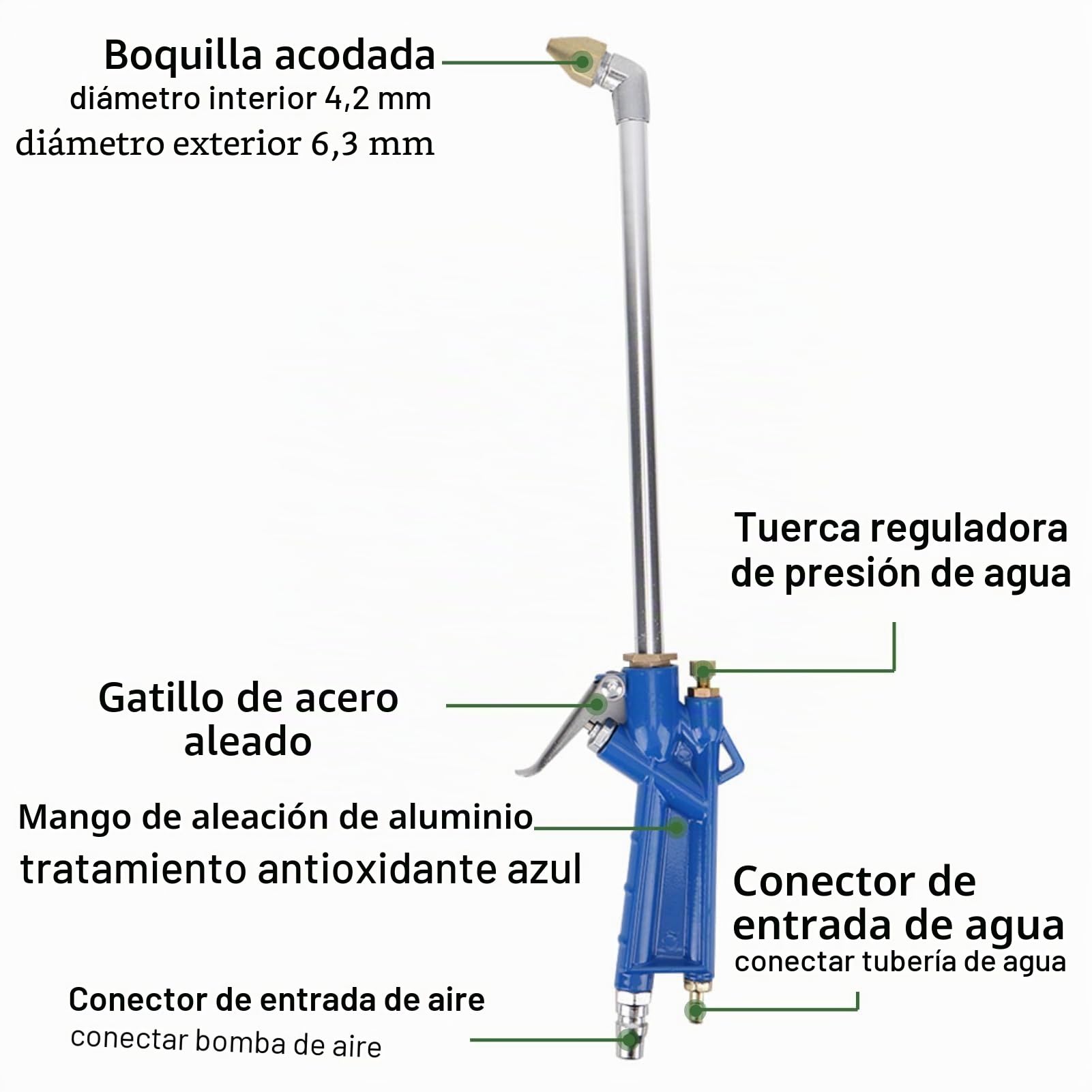 LiebeWH Pistola de Agua de Limpieza Neumática de Alta Presión para Lavado de Coches con Manguera de Sifón de 120cm y Boquilla Larga