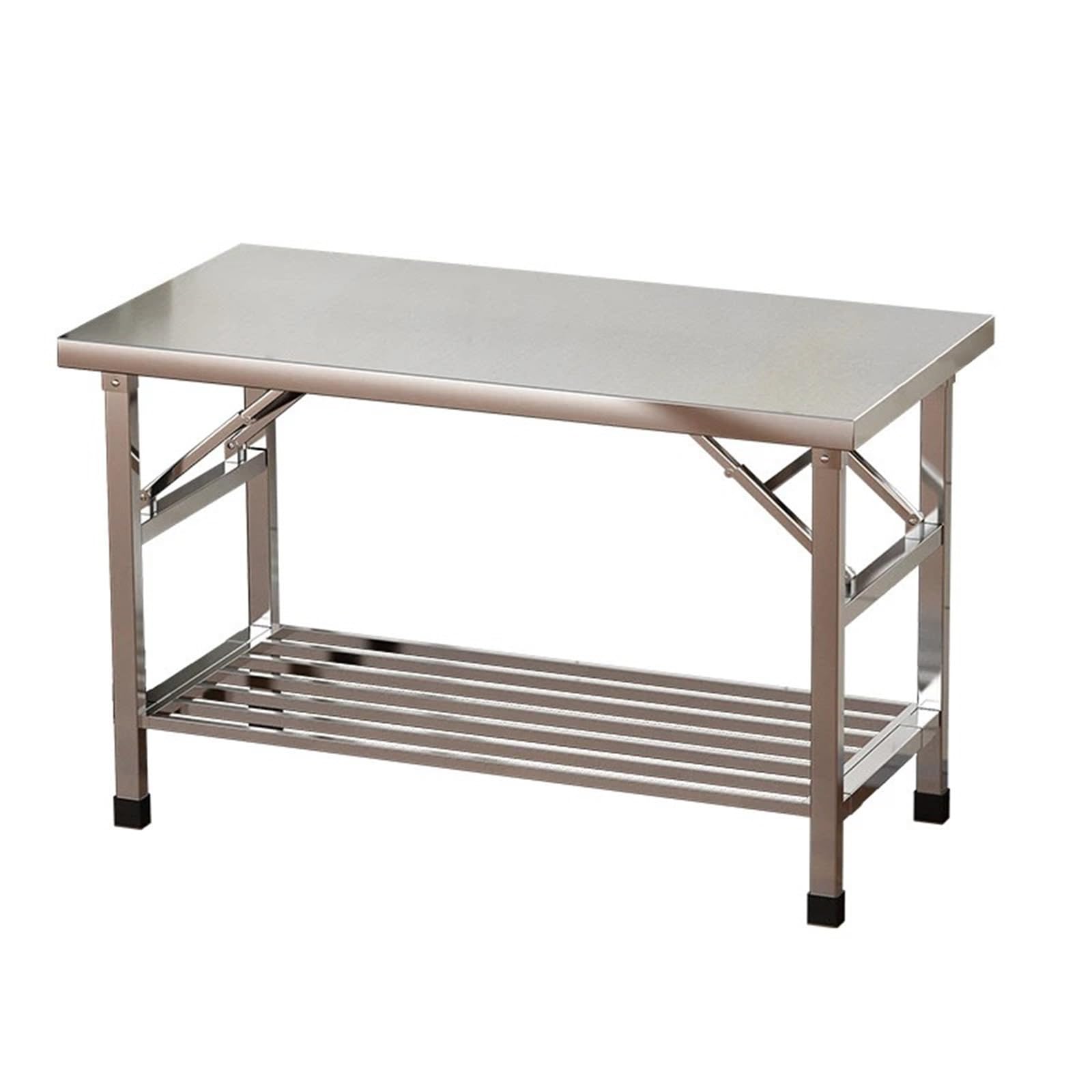 Mesa de trabajo de acero inoxidable con estante inferior, mesa de preparación comercial plegable para cocinas profesionales, restaurantes y uso doméstico