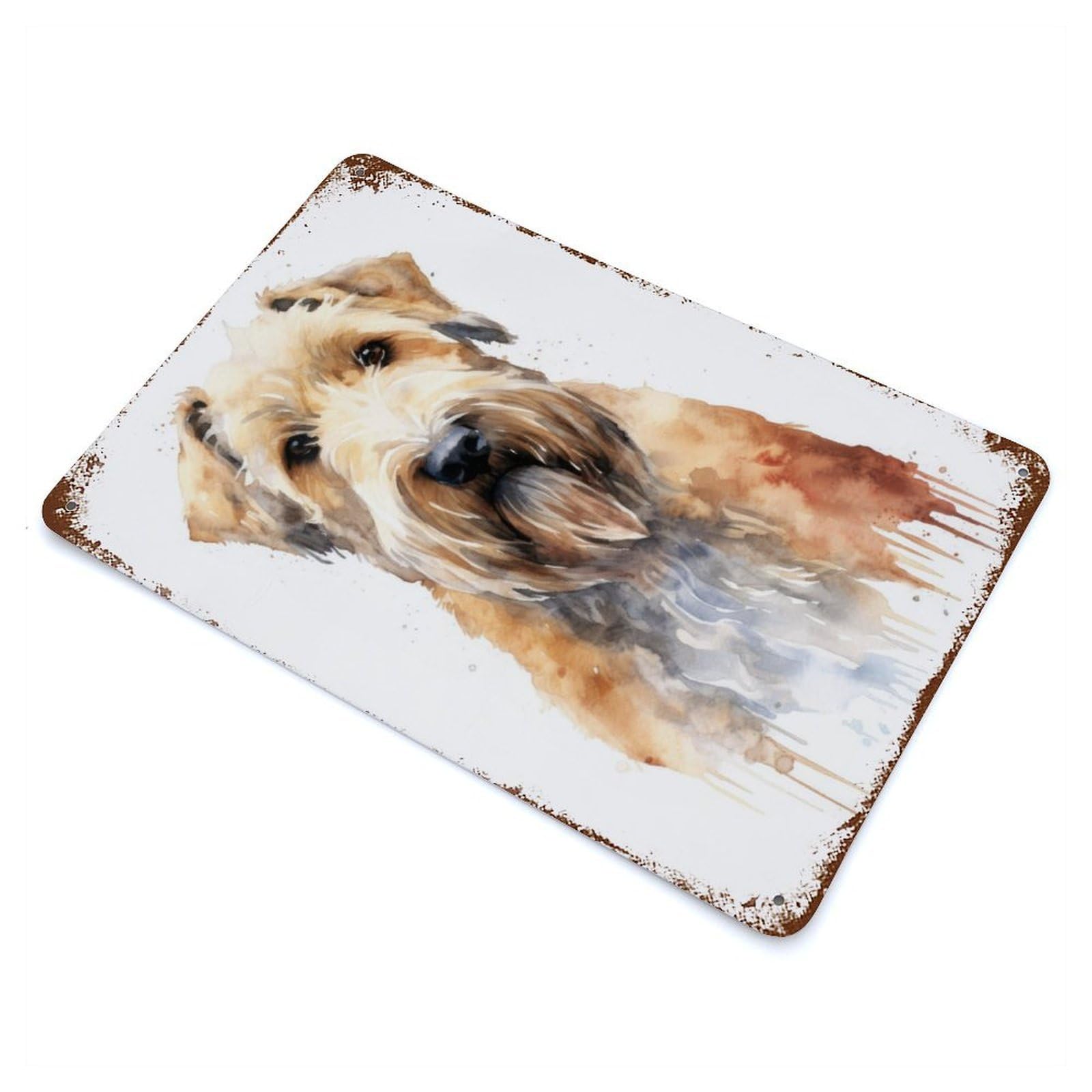 Distressed Metal Wall Sign Wheaten Terrier Watercolor 11.8"x7.9", Vintage Wall Decor for Garage, Bar And Workshop Decor