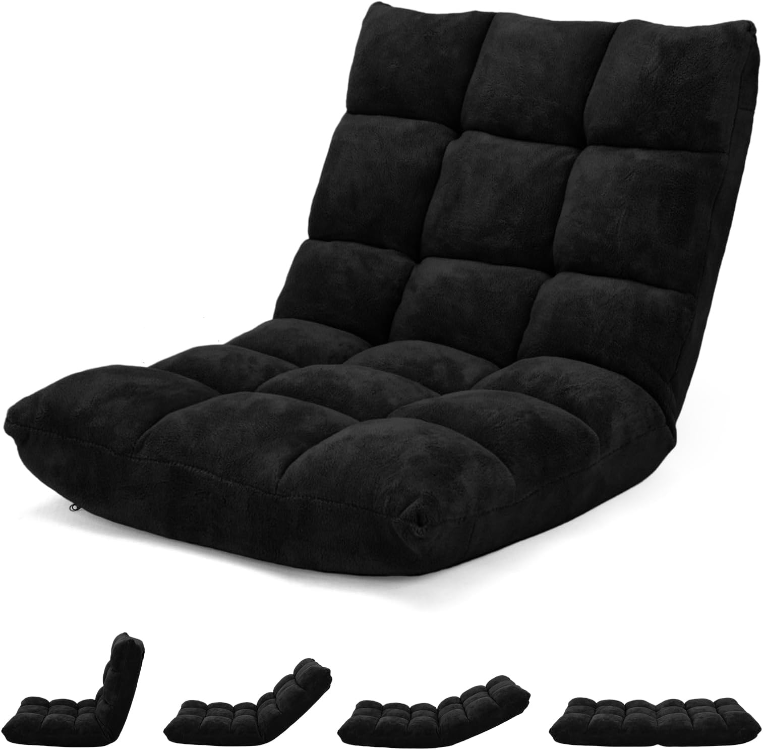 COSTWAY Folding Sofa Chair, 14-Positions Adjustable Lazy Floor Sofa Bed, Single Padded Lounge Sleeper Recliner Floor Chair Seat for Meditation, Gaming and Reading (Black)