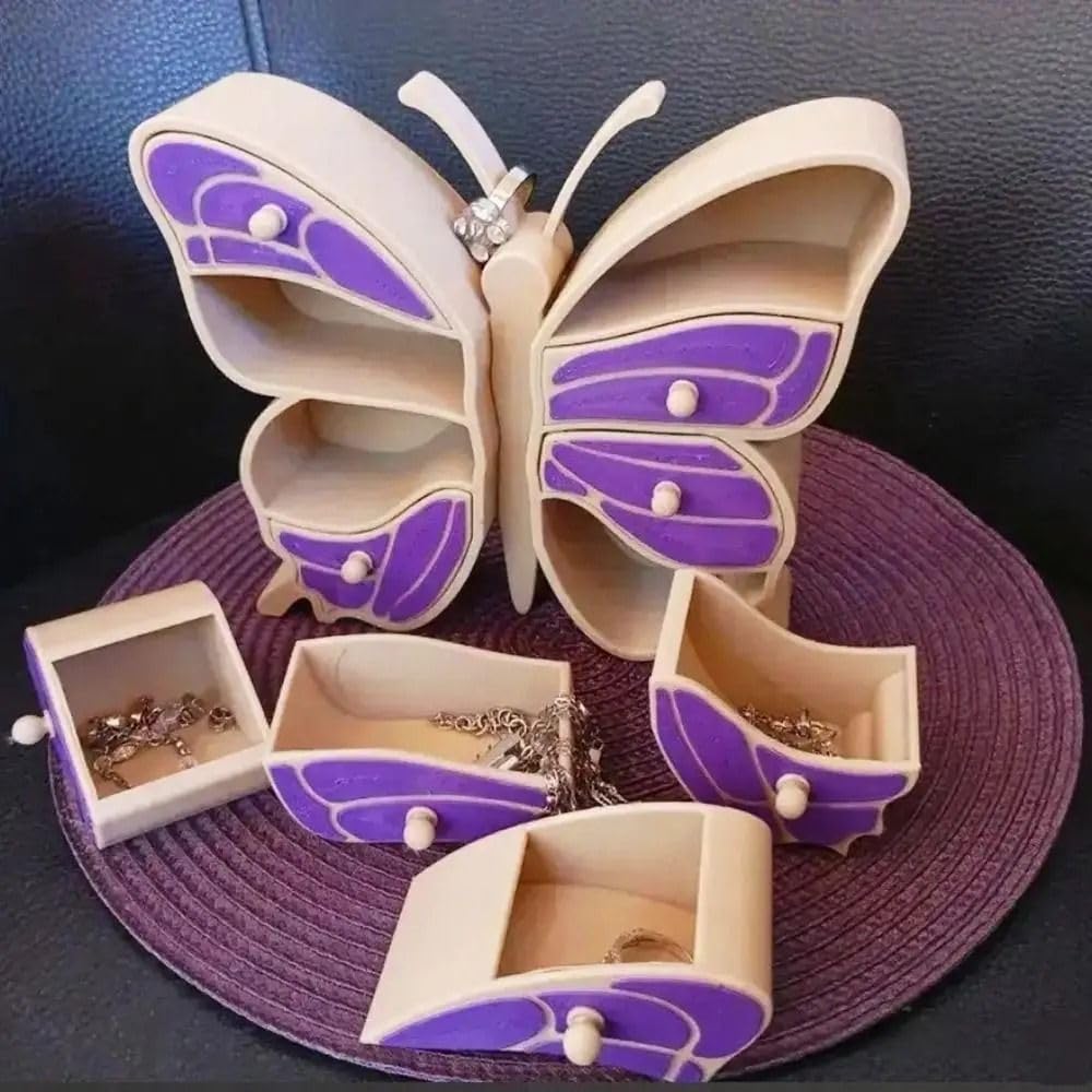 Joyero con capacidad de mariposa, caja de joyería decorativa, cofre del tesoro en forma de mariposa (morado)
