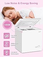 Vista 3 de Congelador de pecho Krib Bling de 5.0 pies cúbicos con termostato ajustable compacto con cesta de almacenamiento extraíble para casa, cocina, Blanco