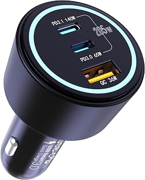 205W USB C Car Charger - 3-Ports, PD3.1 140W