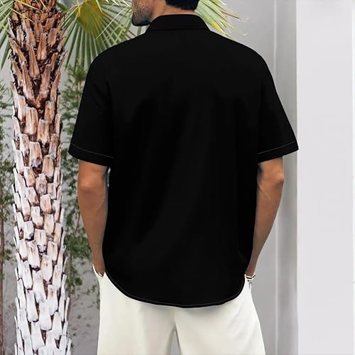 Miniatura 4 de Camisas casuales de verano para hombre, manga corta, con botones, camisetas de boliche, camisetas de campamento elásticas