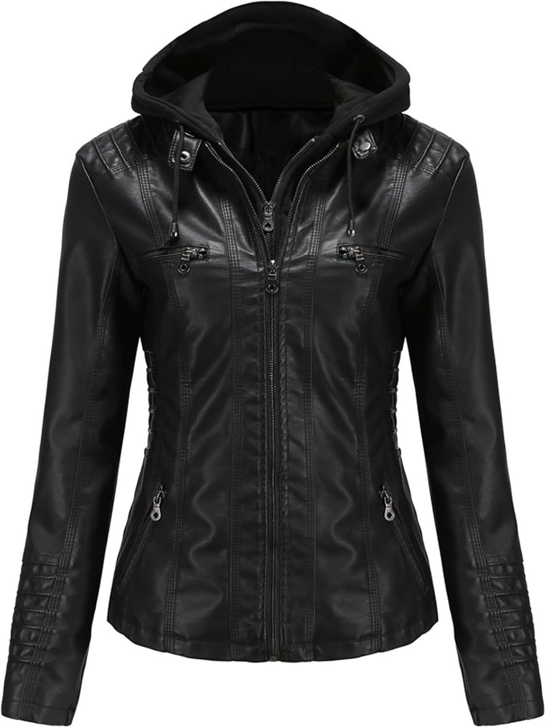 Winter Faux Leather jackets for women uk Hooded Casual Coat Warm Tops Vintage Fashion Biker Leather Jacket