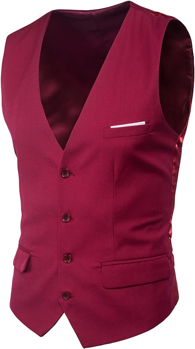 Men's Business Suit Vest Fashion Formal Wedding Waistcoat V-Neck Sleeveless Casual Slim Fit Jacket with Pockets