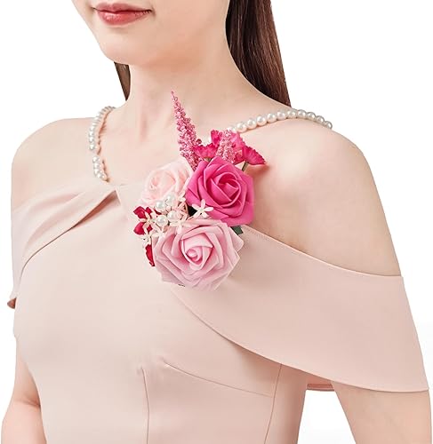 Miniatura 8 de TINGE TIME Ramilletes artificiales de hombro, juego de 2, ramillete floral para la madre de la novia para ceremonia de boda, aniversario, cena