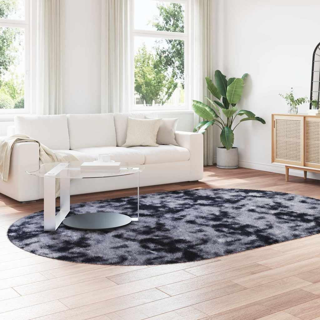 NAVARRA Tapis shaggy à poils longs gris foncé 300 x 200 cm – Tapis en peluche robuste ovale en polyester pour salon, chambre à coucher et bureau