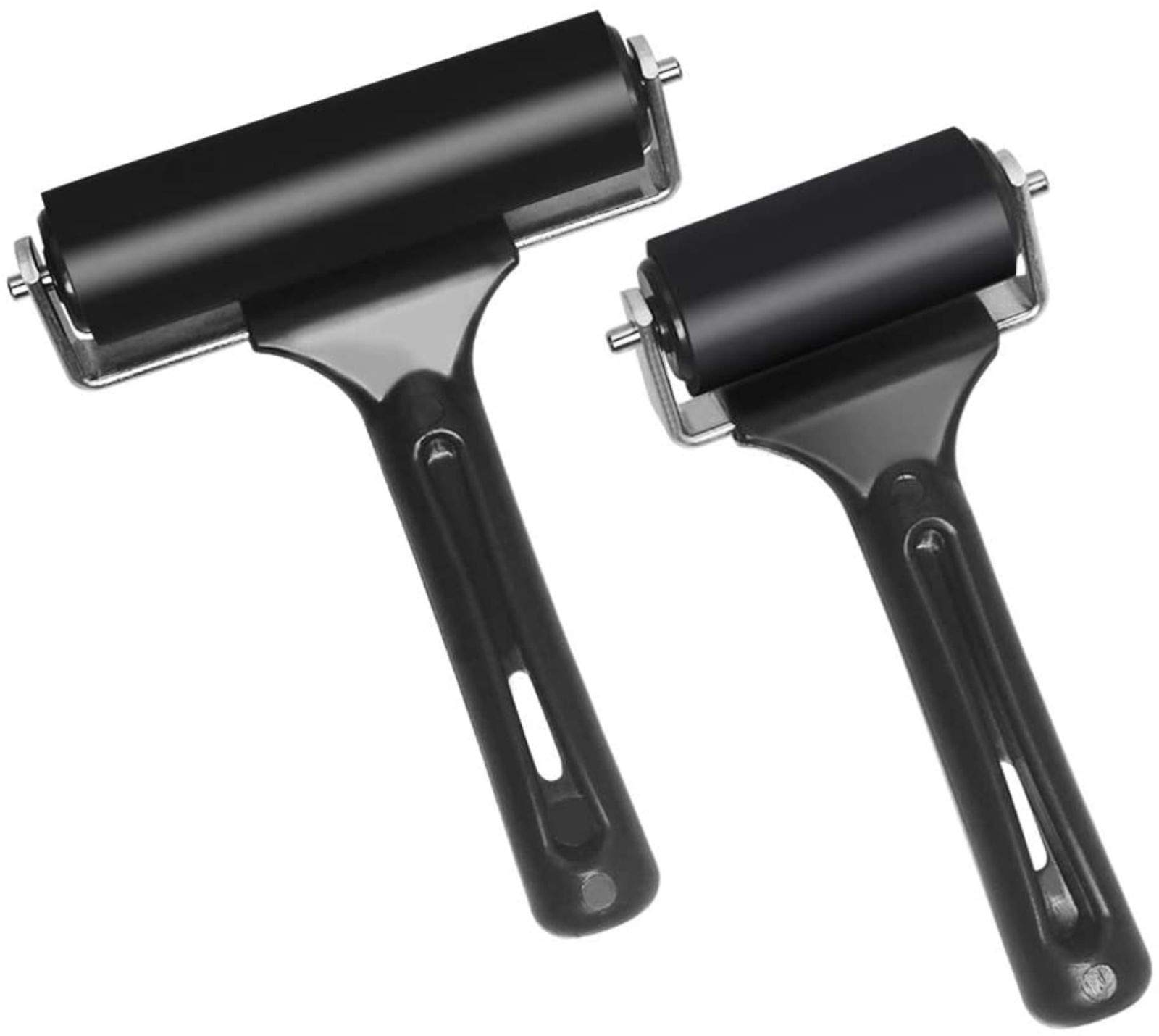 Aipaide 2 Pcs Rubber Glue Roller for Construction Tools, Printmaking, Ink Paint Block Stamping Brayers 3.8 and 2.2 Inch, Black