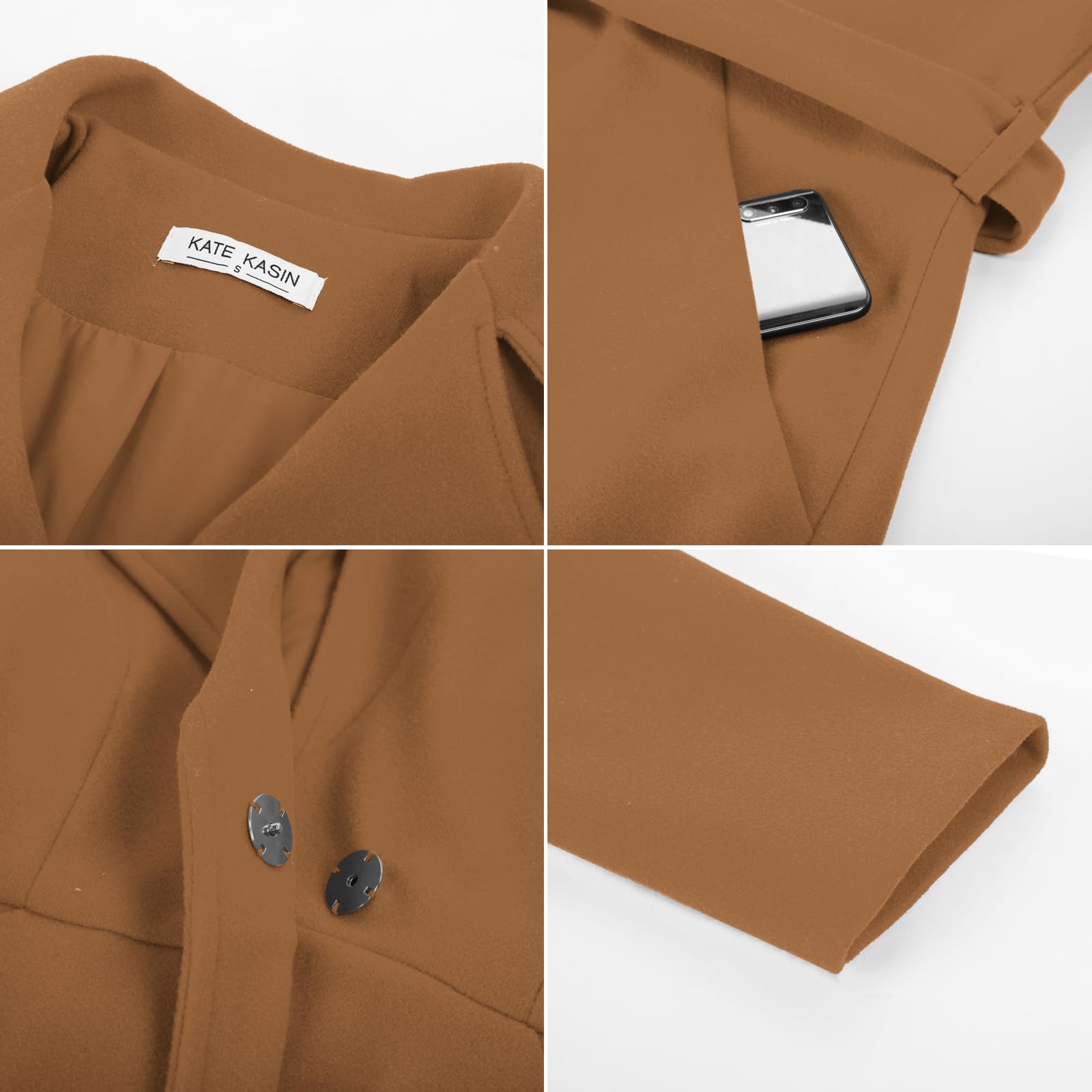 Kate Kasin Cappotto da donna a linea con cintura e risvolto soprabito autunno inverno trench