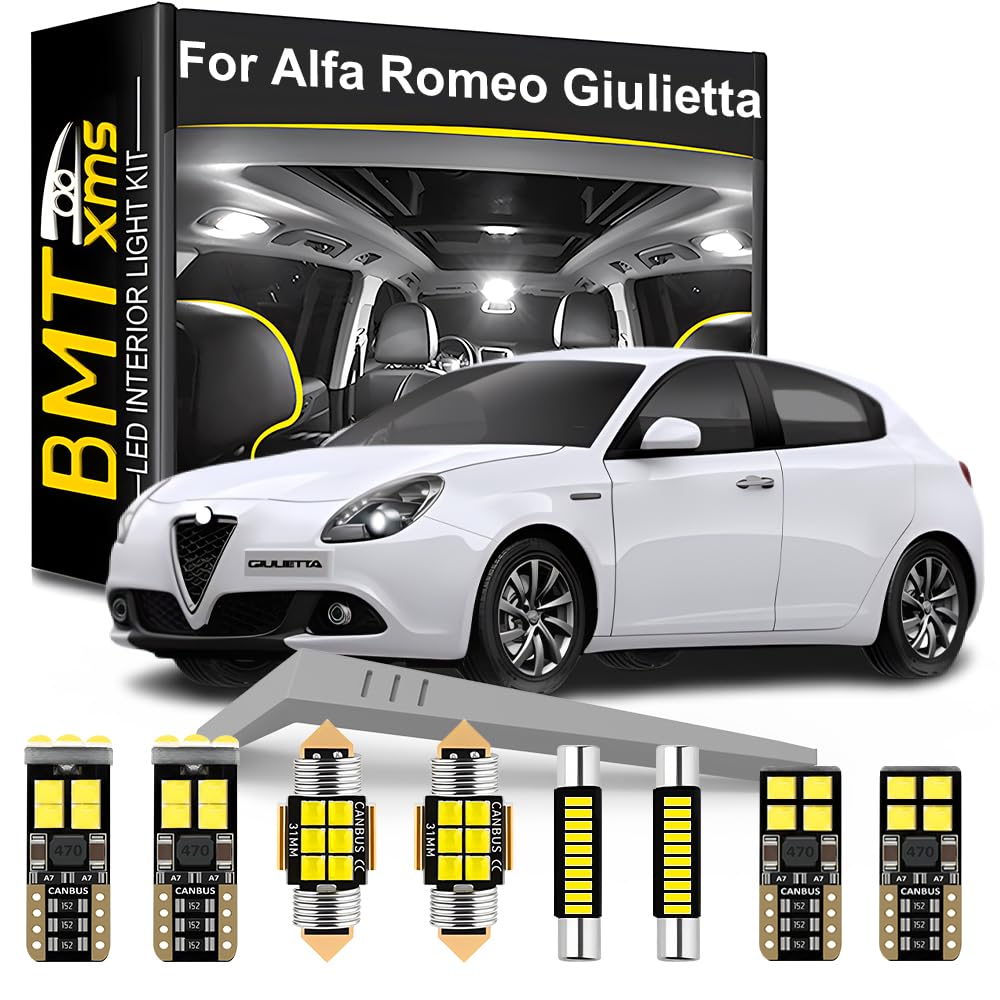 BMT xms 13pz Kit di Luci LED per Interni per ALFA ROMEO Giulietta 940 2010-2019, Lampadine LED per Interni Auto e Camion 6000K Bianco Luminoso