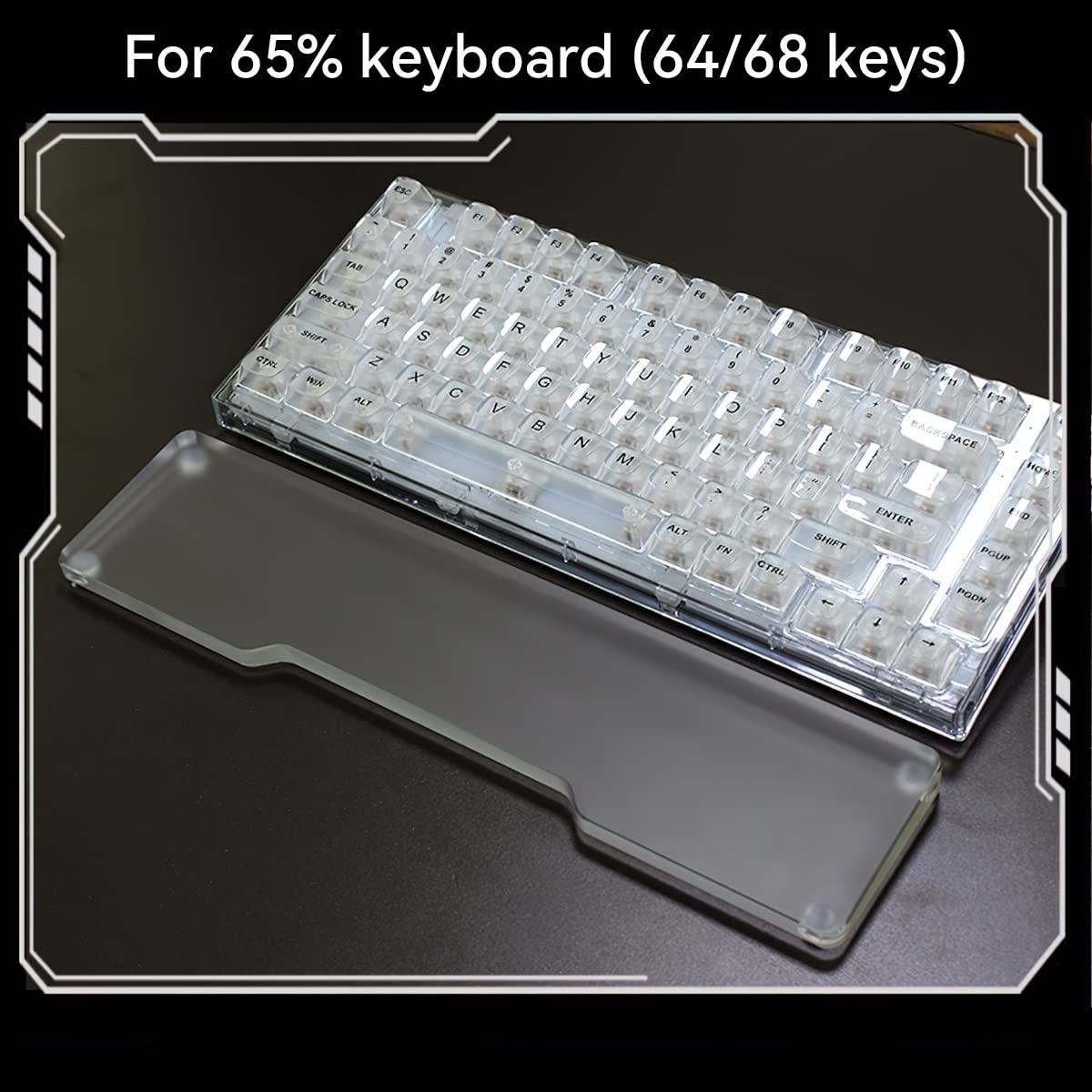 Durchsichtige Tastatur-Handgelenkauflage, Acryl, mattiert, ergonomisches RGB-Handgelenkpolster für mechanische Tastatur (Größe: 65 %)