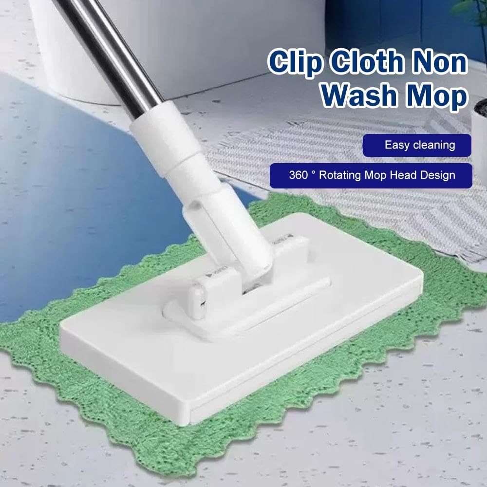Mopa con sistema de sujeción a presión, paño de sujeción automática, trapeador de suelo con paños de microfibra reutilizables, barra de limpieza húmeda y seca y paños de barrido para limpieza de