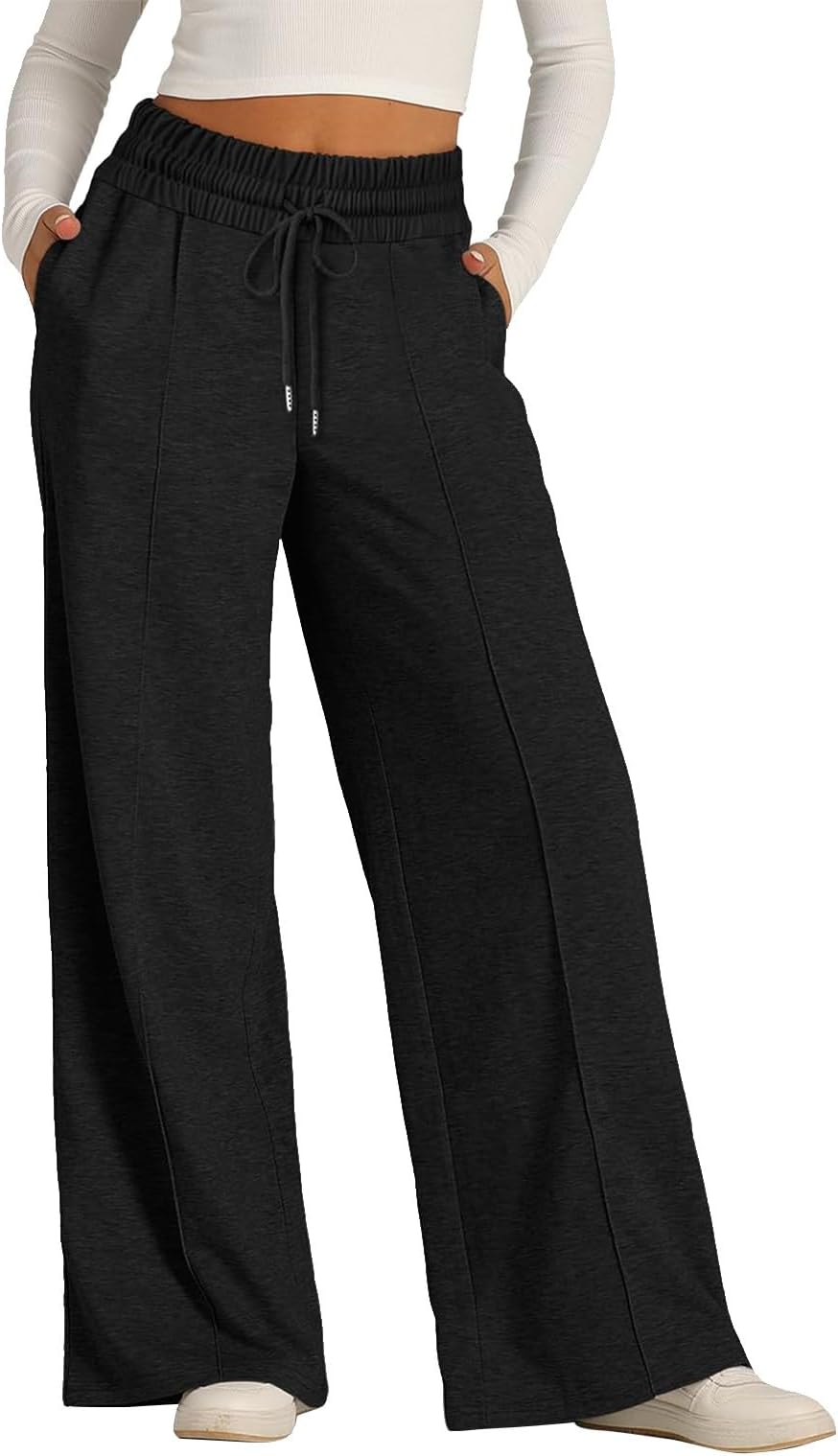 midelxpWomens Wide Leg Sweatpants Lightweight High Waisted Joggers with Pockets Baggy Comfy Drawstring Lounge Pants 2024