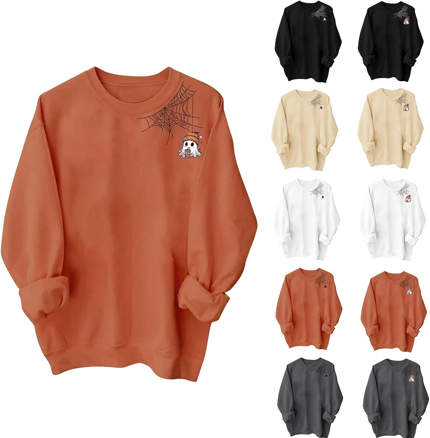 Halloween Sweatshirts for Women 2025 Fall fashion Cute Funny Ghost Graphic Long Sleeve Crewneck Plus Size Sweatshirt