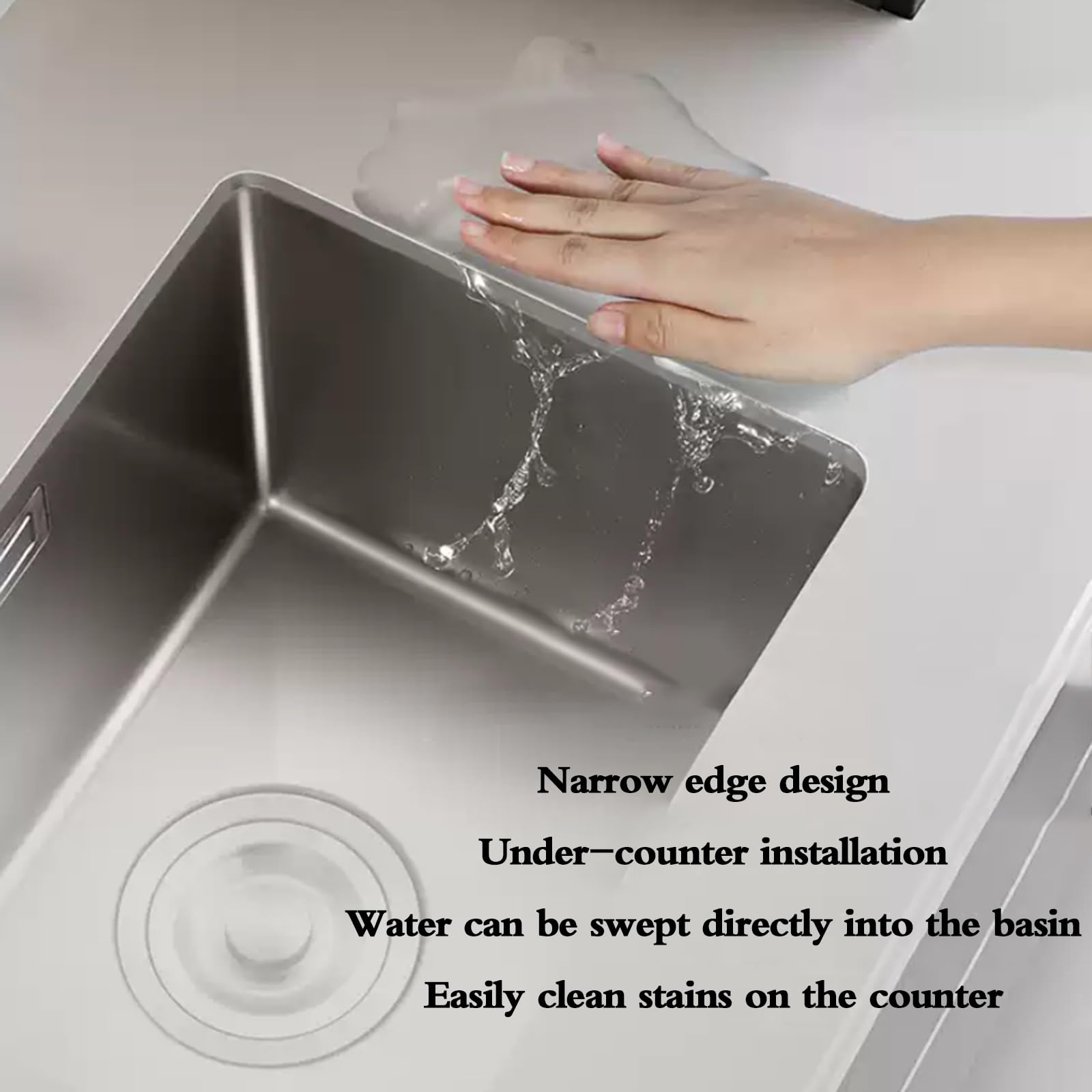 Sifone da Cucina salvaspazio per Camper, Mini lavabo sottopiano in Acciaio Inossidabile Argentato, Facile da Pulire (60 x 42 cm)