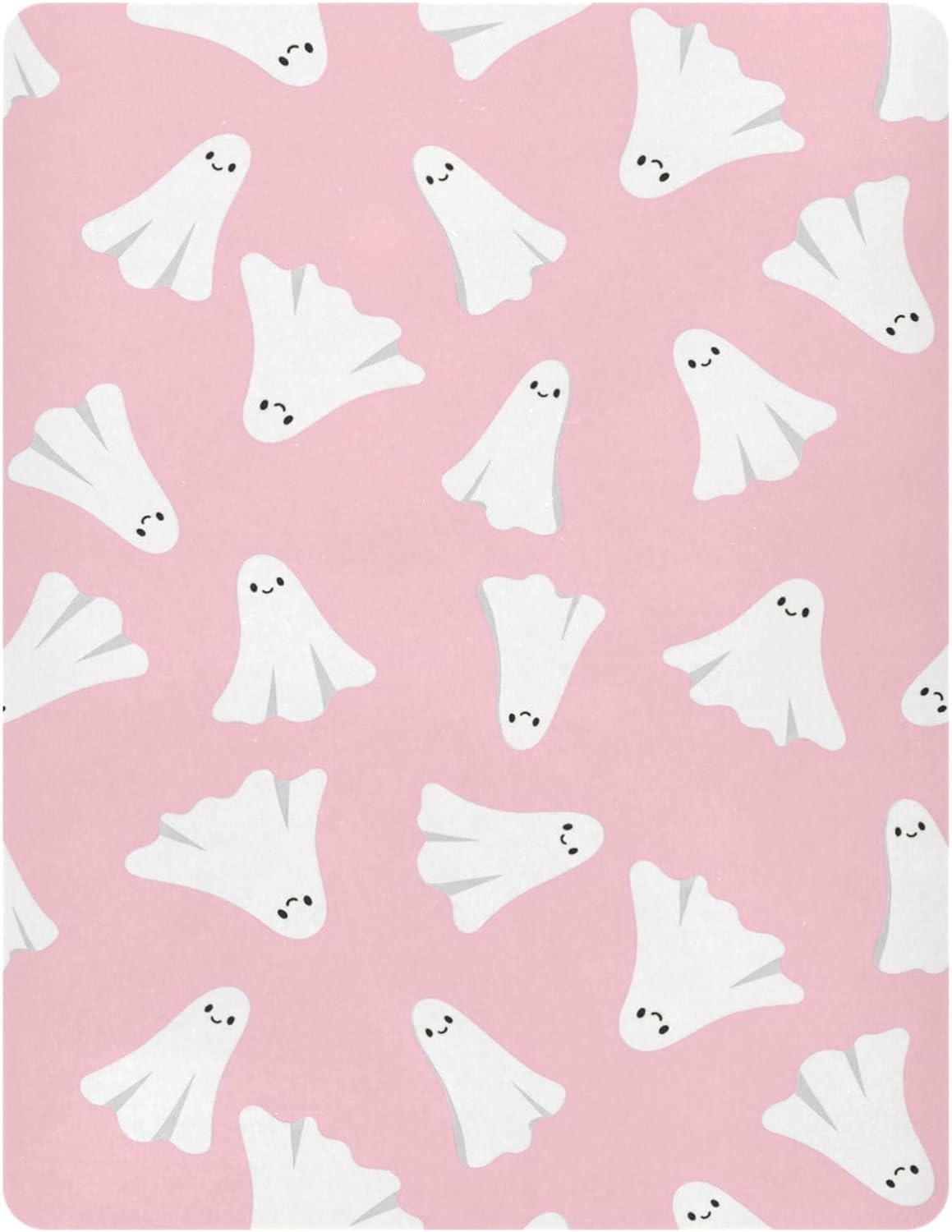 Pfrewn Cute Halloween Crib Sheets for Girls Pink Halloween Ghost Fitted Crib Sheet Fits Standard Crib Mattress Pads Stretch Soft Toddler Baby Sheet, 52x28x9IN