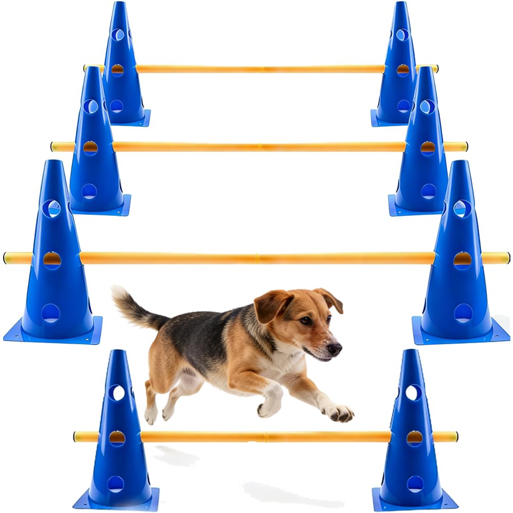 Shengruili Agility Set Hunde,Steckhürdenset Hund,Hund Hürden,Kinder Agility Hürden Hindernisse für Pferde Hundeparcours Kegel Einstellbare Trainingshürden 32cm Höhe- Stangen 100cm Lang