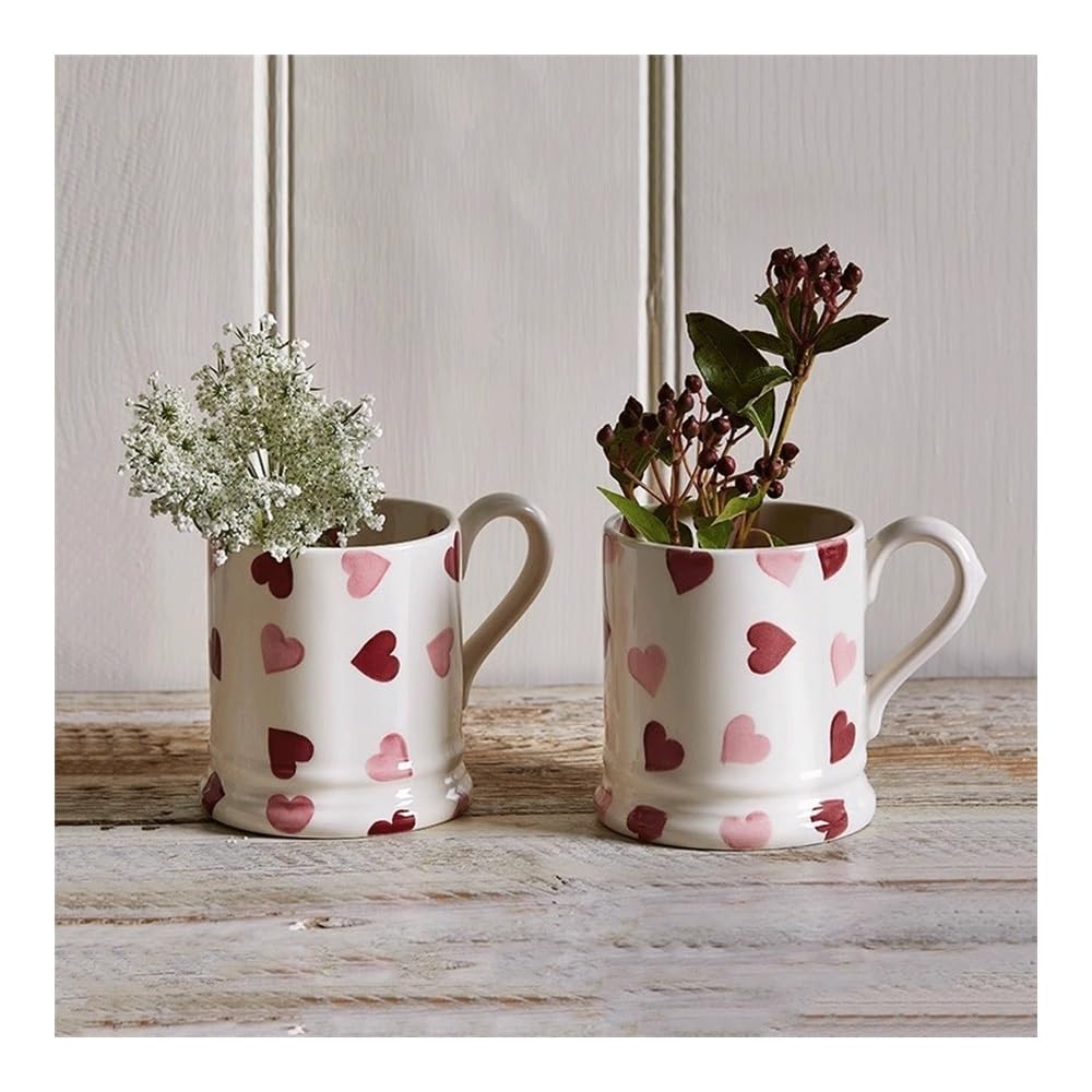 Tasse, Rosa herzförmige Kaffeetasse Emale Schlafsaal Trinkbecher Büro Frühstück Joghurt Becher Haushalt Milch Saft Tasse, für Mama, Papa, Oma, Ehefrau(L)