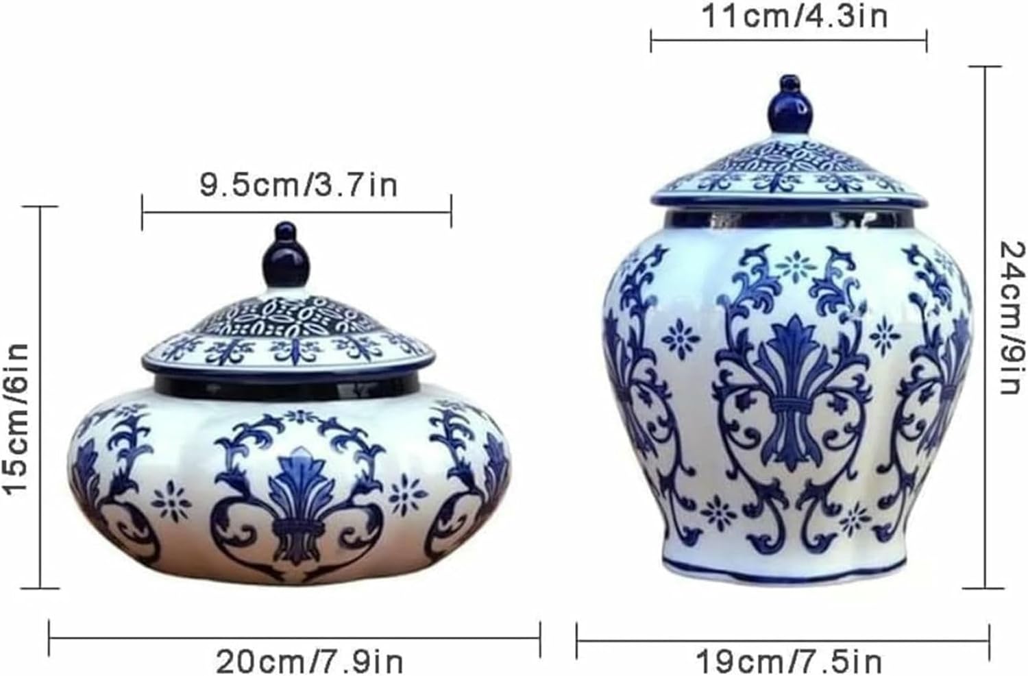 Large Ginger Jar Blue and White Ceramic Vase Ginger Jar with Lid Porcelain Jars Temple Jar with Lids Decorative Jar(19 * 24cm)
