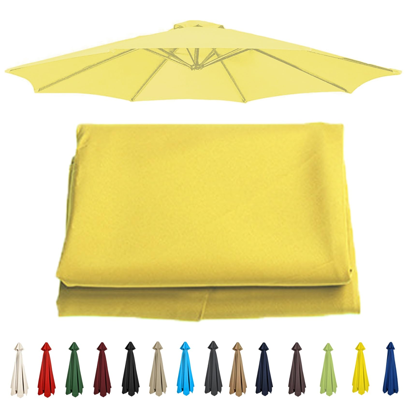 CMJYMX Outdoor Umbrella Replacement Cloth (200cm-350cm) Replacement Parasol Canopy Cover 6/8 Arms, Garden Parasol Fabric Cover For Patio/beach/backyard/swimming Pool(Yellow,6 RIBS: 300CM/9.8FT)