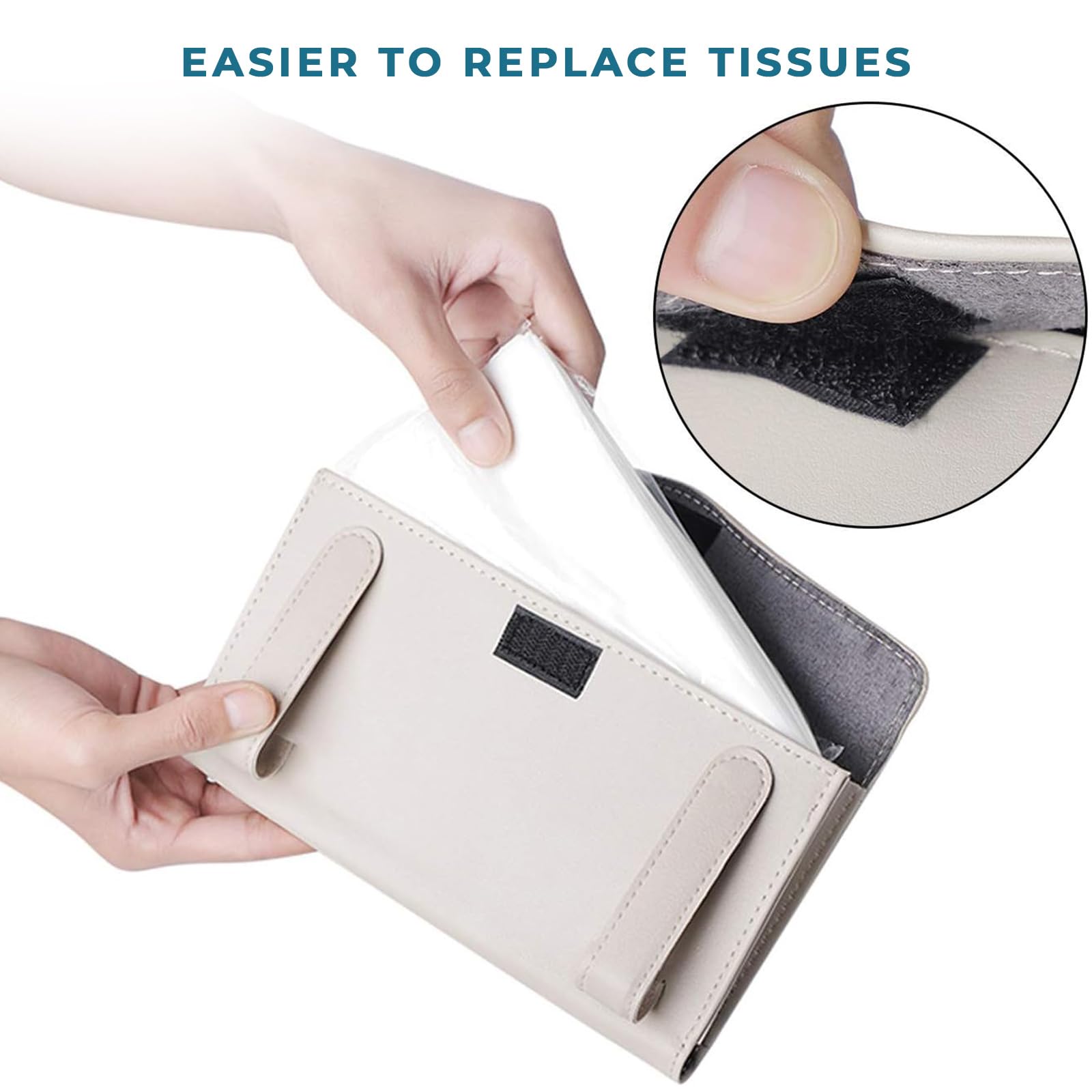 PANCA Car Tissue Holder for Sun Visor, Refillable PU Leather Napkin Box | Car Tissue Paper Holder for Dashboard, Seatback, Door | Interior Hanging Organizer for Car SUV Truck (Black) - Image 2 thumbnail