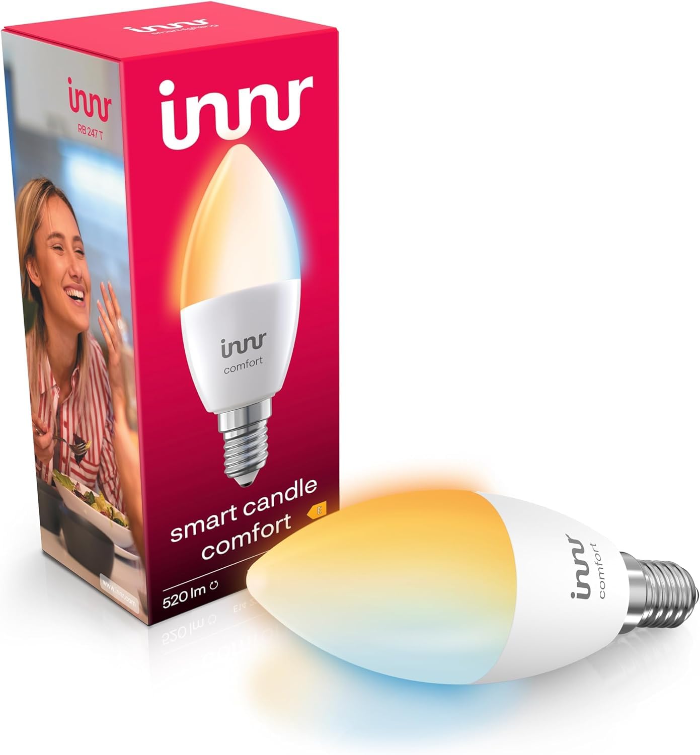innr innr Zigbee Smart Lampe E14, funktioniert mit Alexa und Hue* (Bridge erforderlich), Warmweiß bis Kaltweiß, Glühbirne E14 Dimmbar, Smart Home Lampe, 1 Stück
