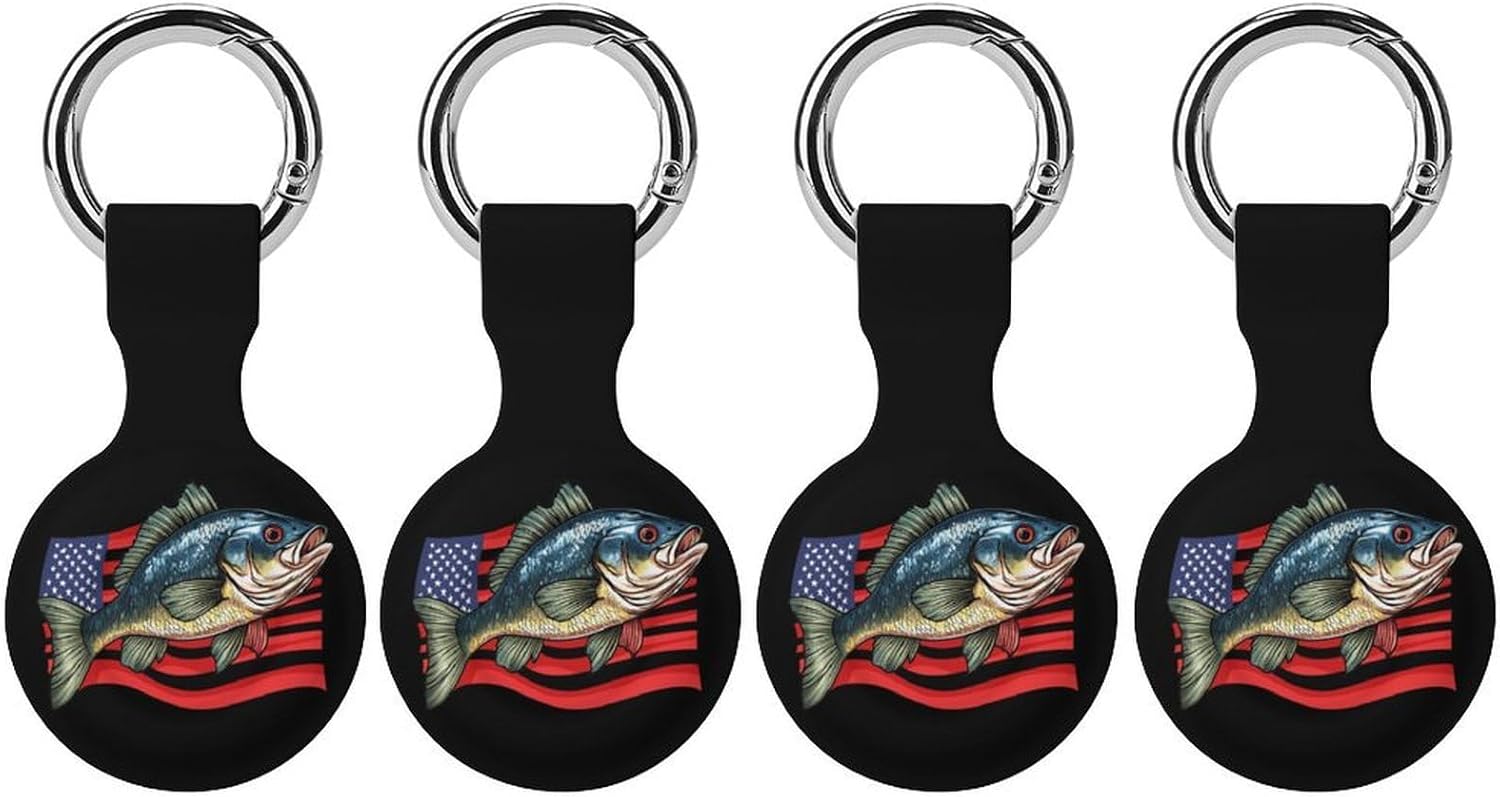 Bass Fish U.S.A. Flag Funny Cover Compatible with AirTag Case Protector GPS Tracker Holder with Keychain