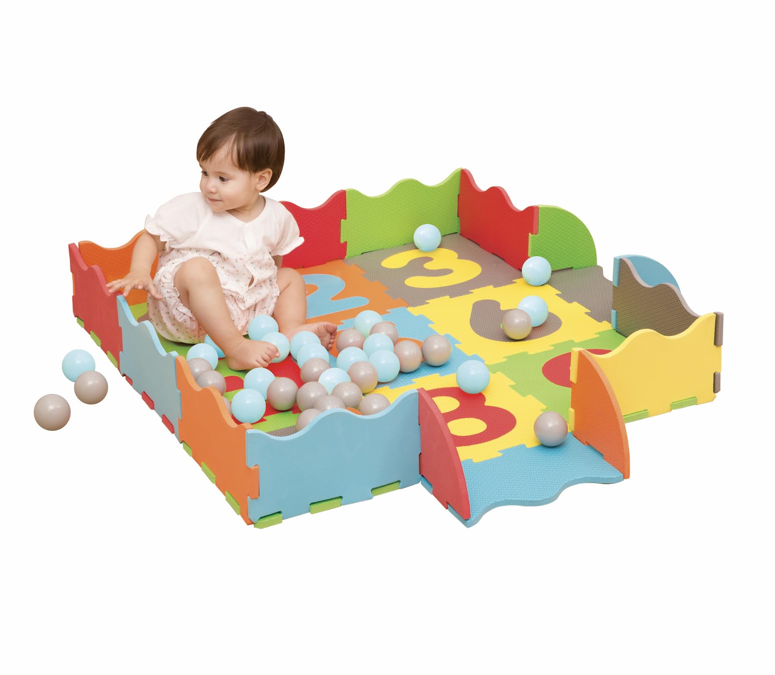 M.Y Interlocking Foam Play Mats with 40 Ball Pit Balls - Thick Multi Colour Soft EVA Baby Floor Tiles Puzzle Mat