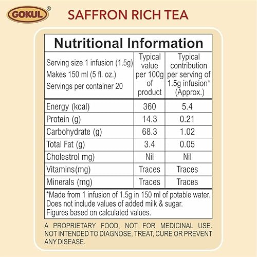 Miniatura 5 de GOKUL Infusión de hierbas energizante rica en azafrán, sin cafeína, ingredientes herbales (3.53 onzas cada uno)