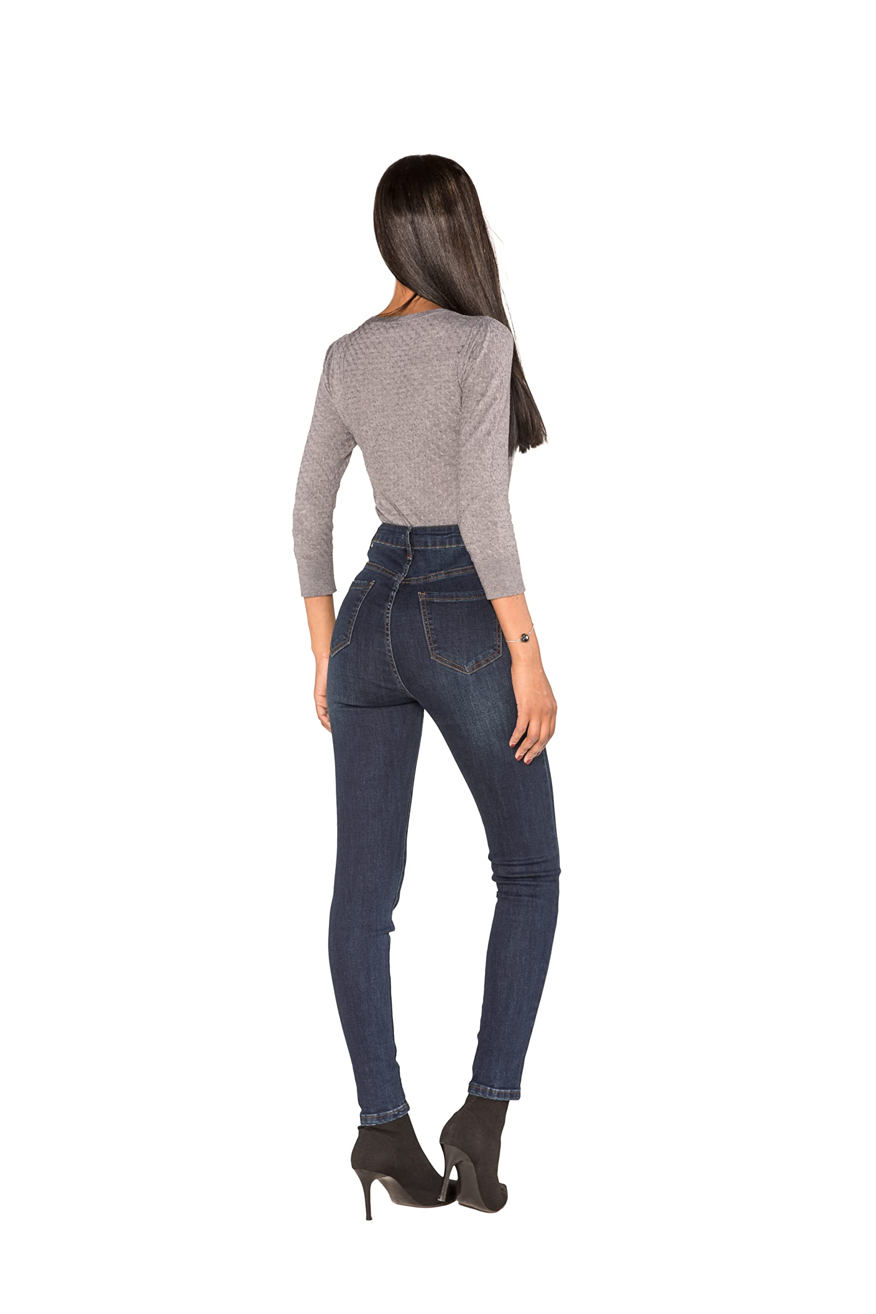 Nina Carter P190 Damen Skinny Fit Jeanshosen Extra HIGH Waist Jeans Used-Look