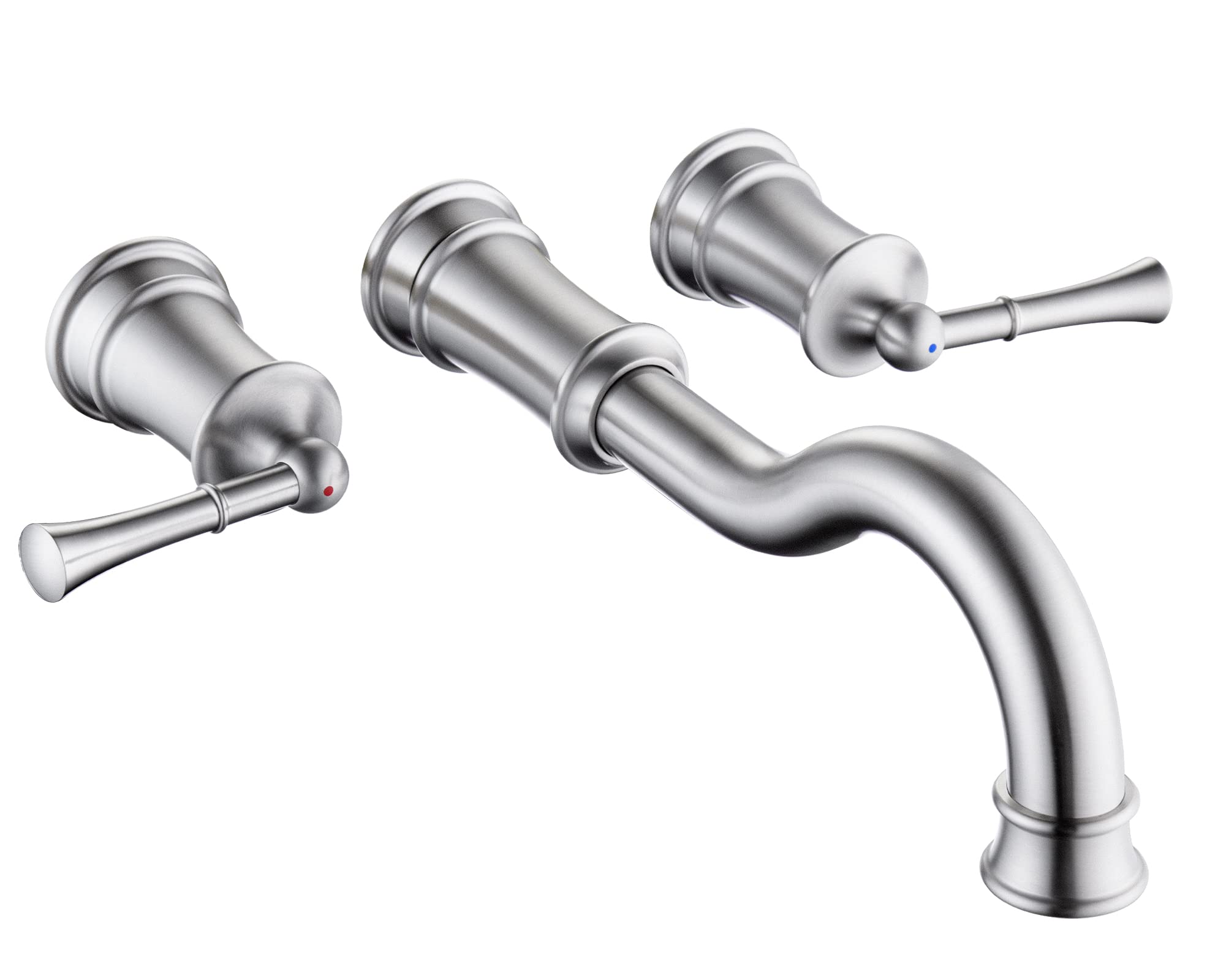 Roman Bathtub Faucet Wall Mount Widespread Tub Filler with Rough-in Valve 3 Holes 2 Lever Handle Elegant Classic Spout for Bathroom, Brushed Niickel