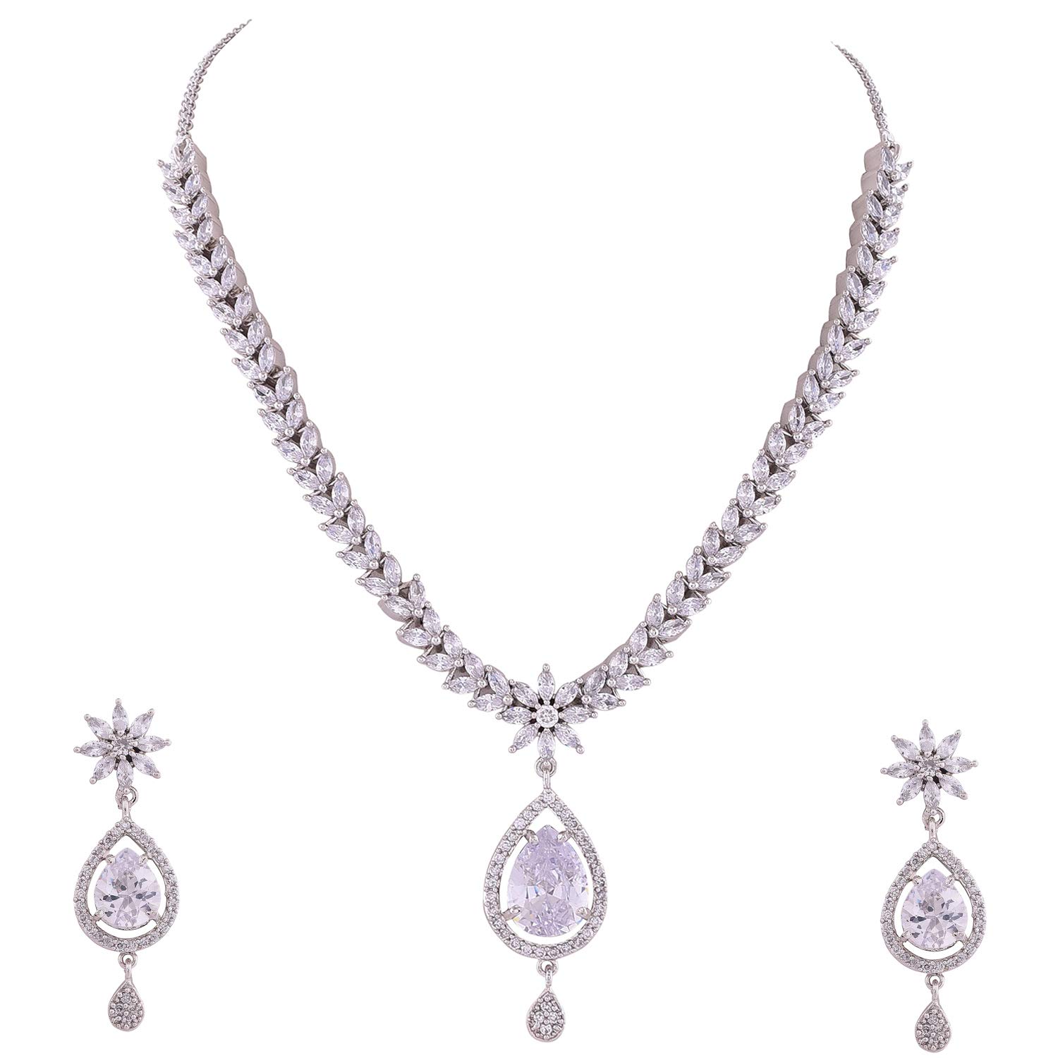 Ratnavali Jewels Brass Silver Plated and Cubic Zirconia Pendant Set With Earrings for Women & Girls (White) (B07G1965S8) Amazon Price History, Amazon Price Tracker