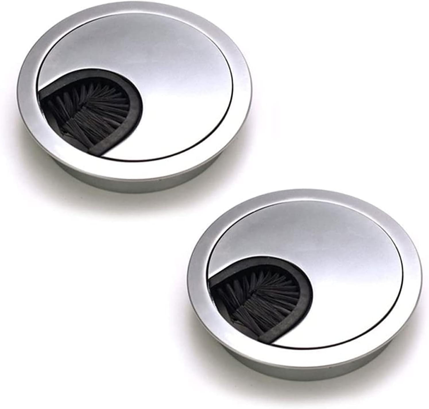 ChicAbode 2 Pcs Desk Table Grommet Cable Tidies Caps, 60mm Desk Surface Port Hole Covers, Brushed Chrome Computer Desk Plastic Grommet Table Cable Tidy Wire Hole Cover, for Computer Desk