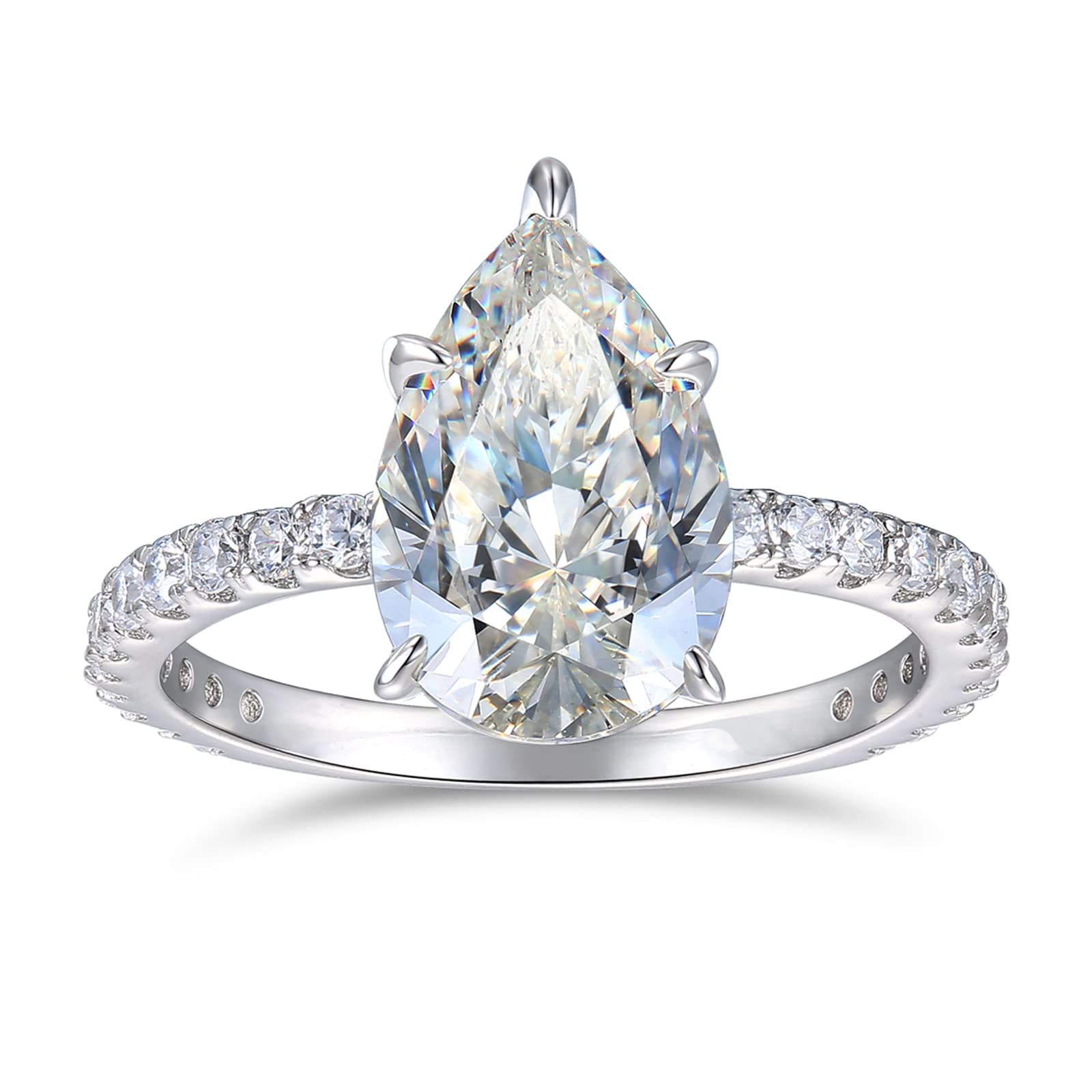 Moissanite Rings 8x12mm 4 Carat D Color VVS1 Pear Cut Moissanite Engagement Ring for Women Size 4-12