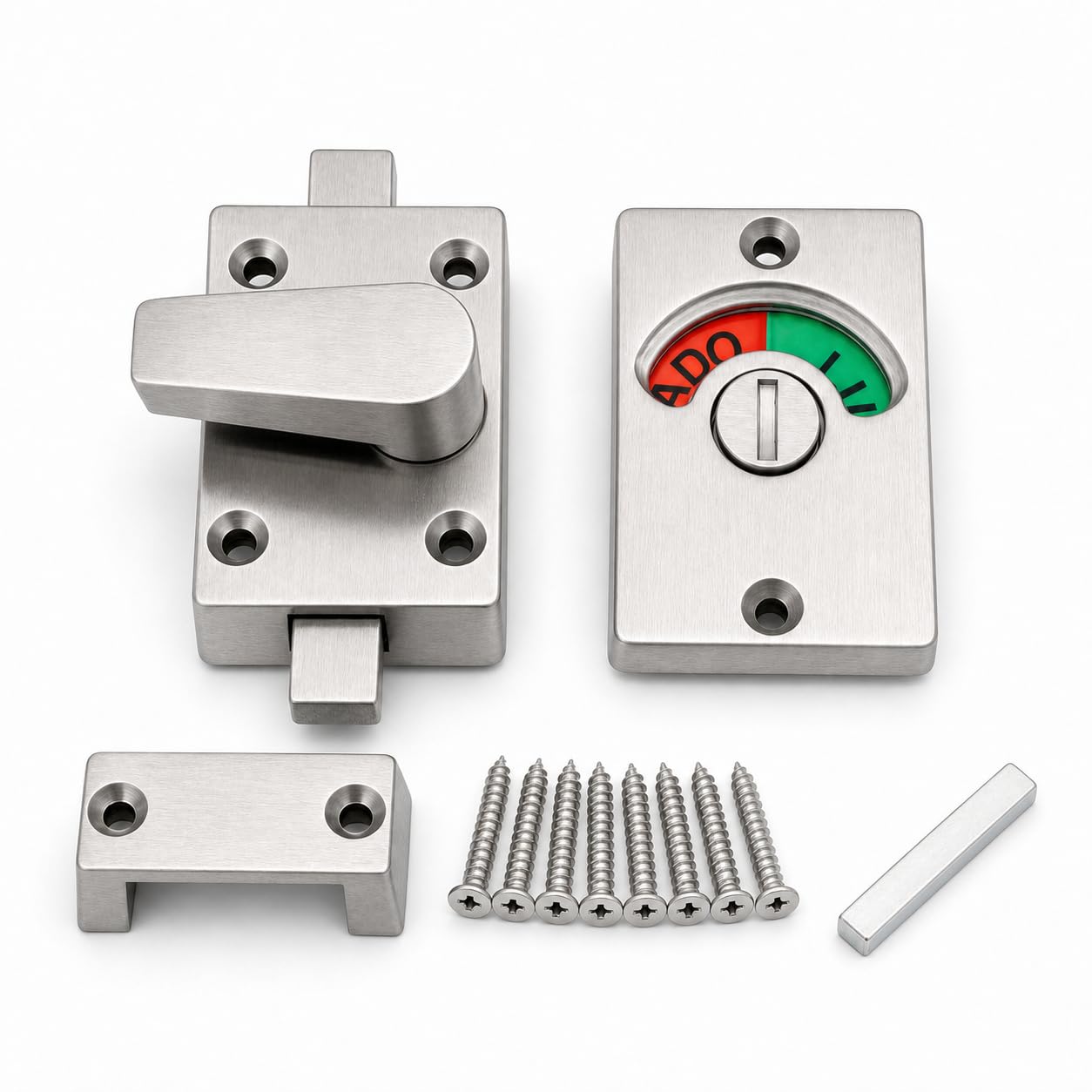Restroom Partition Indicator Lock, Brushed Silver Bathroom Stall Latch