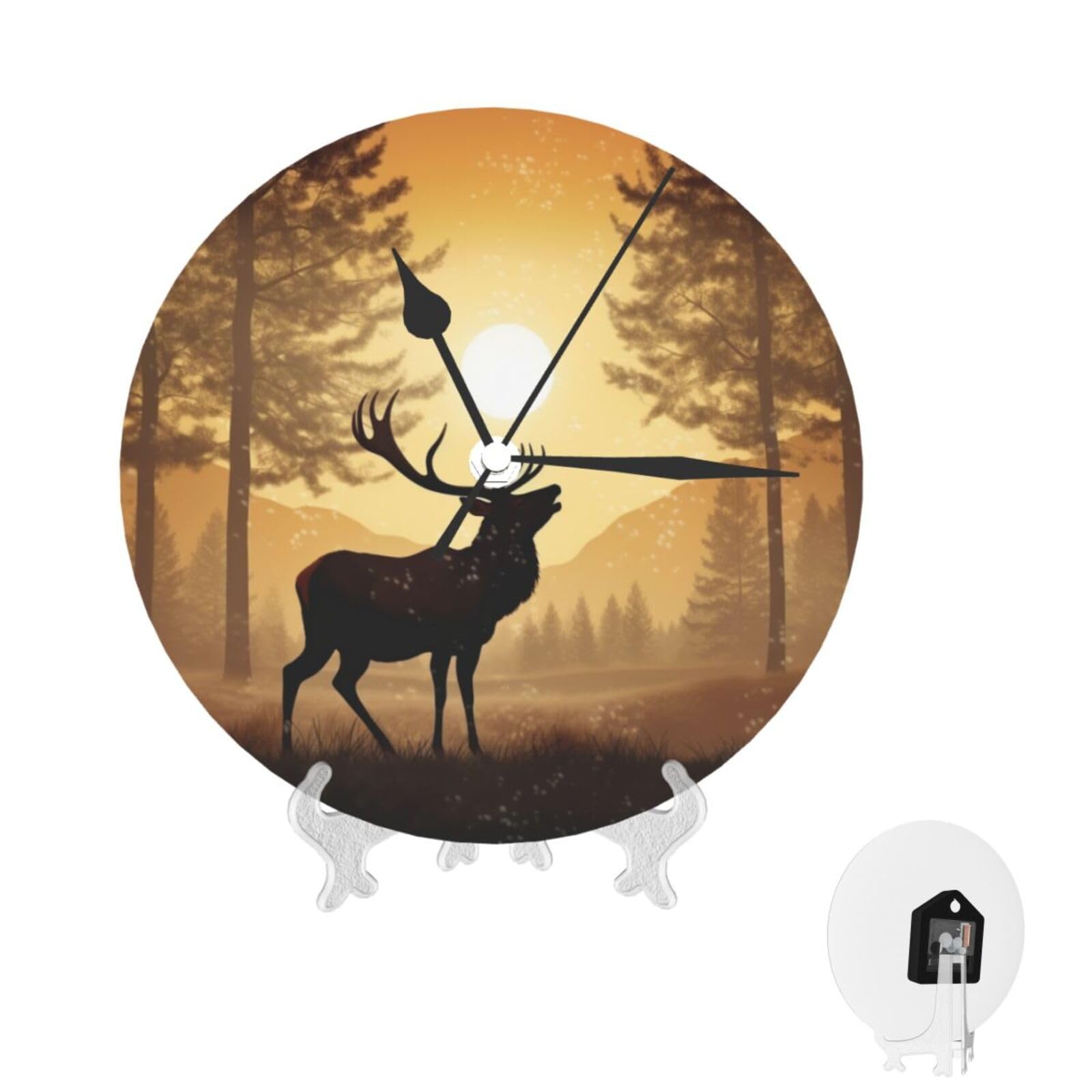 Fodpand White Elk Artwork Wall Clock 10 Inch, Decorative Wall Clocks Battery Operated Silent Non Ticking, Modern Round Clocks - Analog Small Classic For Office, Home, Living Room