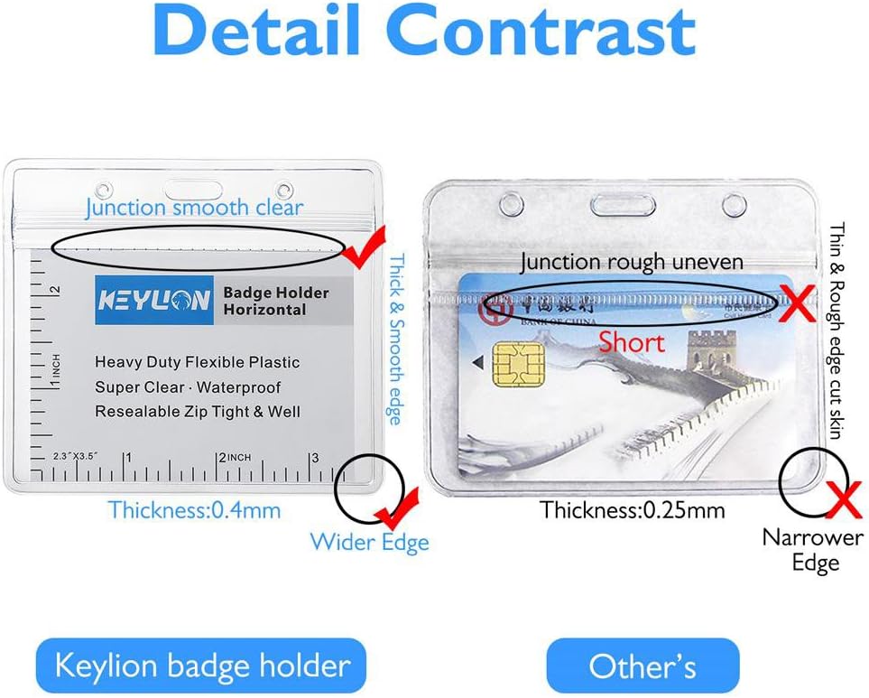 KEYLION 6 Pack Horizontal Name Tag ID Card Holders, Heavy Duty Clear Plastic Sleeve Cover w Waterproof Resealable Zip, fit 5 pcs Credit Card Size Cards or 3.5" x 2.5" Name Badge Inserts
