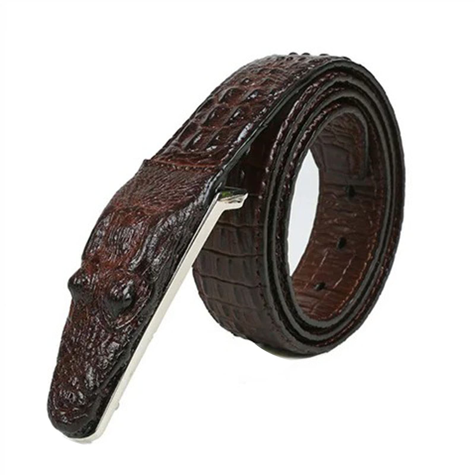 Wrjahcg Unisex Brown Belt Men,Classic Alligator Belt Cowhide Crocodile Print Belt Buckle Western Cowboy Belt,,130Cm/51.2''