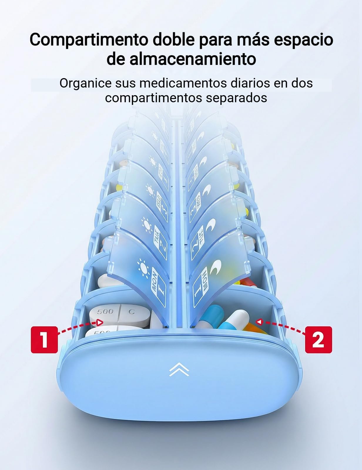 Vaydeer Pastillero Semanal 2 Tomas – Organizador Metálico 7 Días con Protección Anti-Humedad, Compartimentos Sellados AM/PM para Viaje, Vitaminas, Médicos (Plata Compacto)