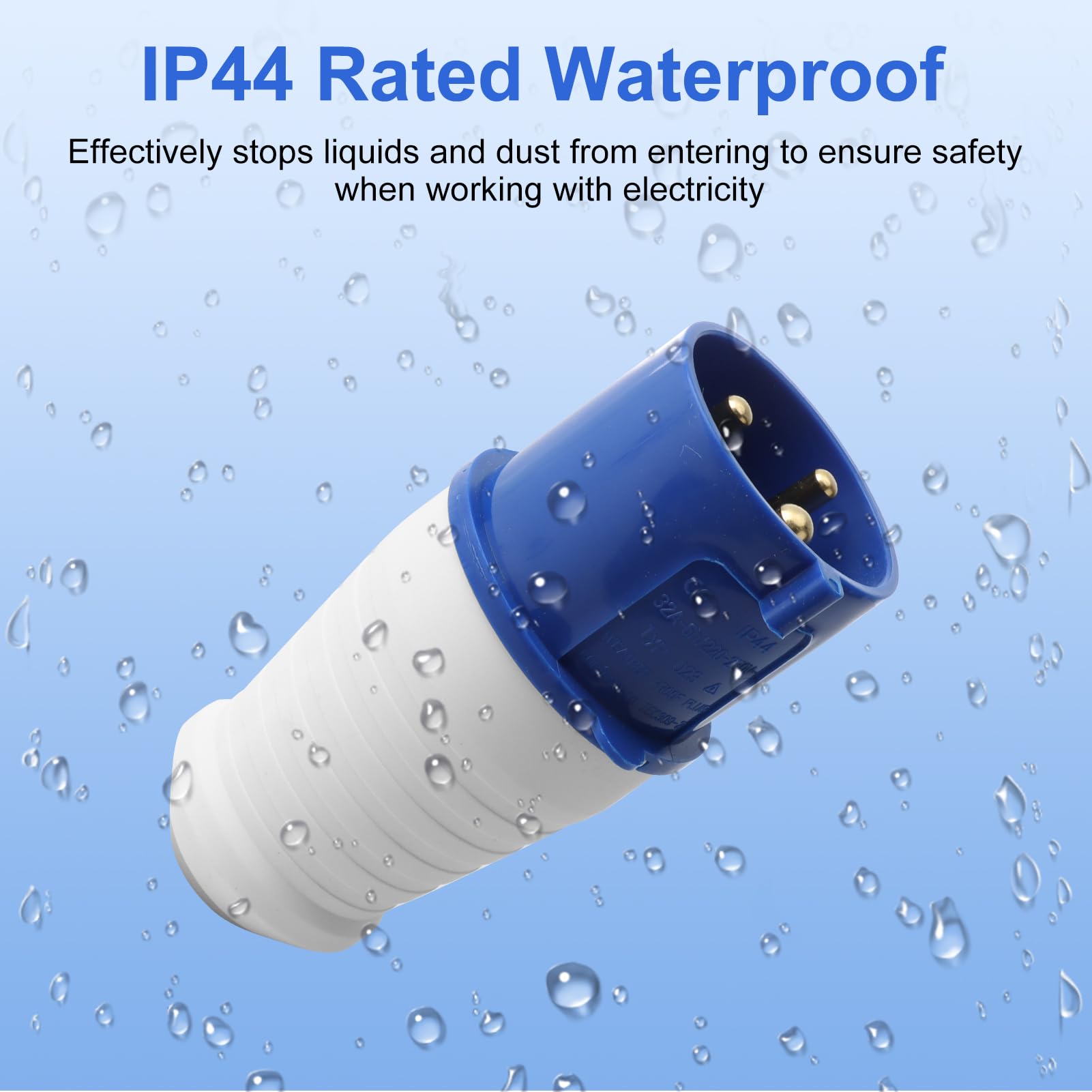 2PCS 32Amp Plug Socket,Industrial Plug 1-Phase 3 Pin Waterproof IP44 32A 220-250V 2P+E Blue Connector Socket with Male/Female Locking Mechanism for Construction Industry Sites Applications - Image 2
