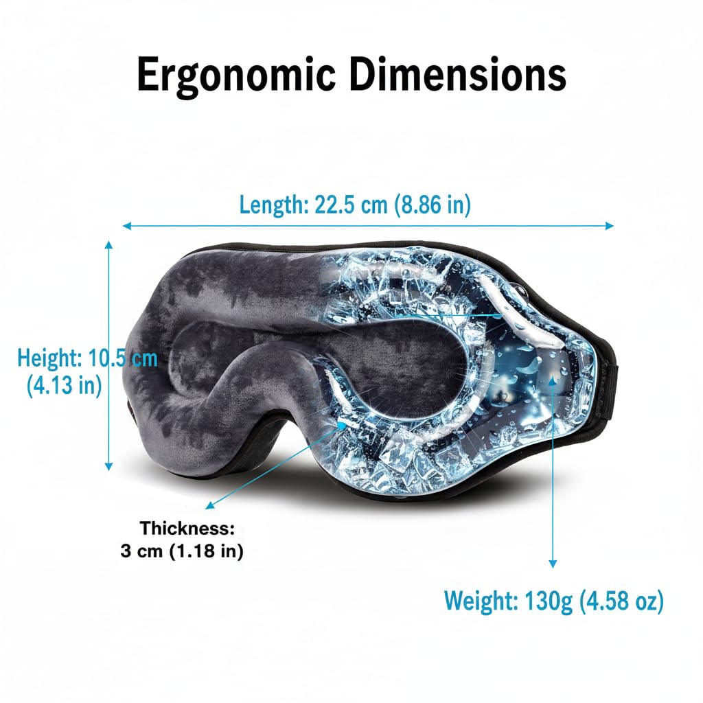 Masque de Sommeil 3D Zéro Pression avec Gel Rafraîchissant, Masque de Nuit Refroidissant, Noir et Bleu