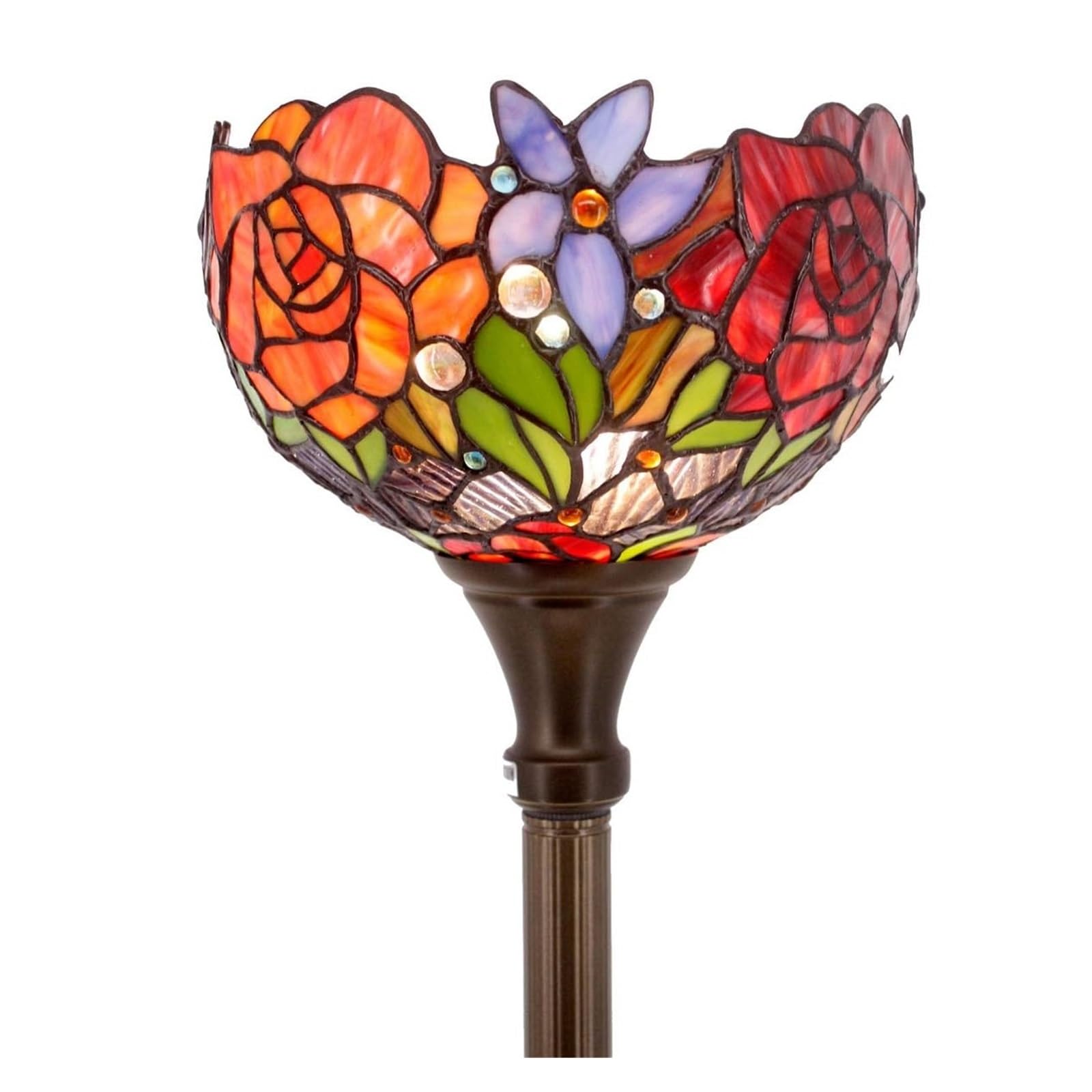 IUokLU Tiffany Floor Lamp Red Rose Flower Stained Glass Light 10X10X66 Inches