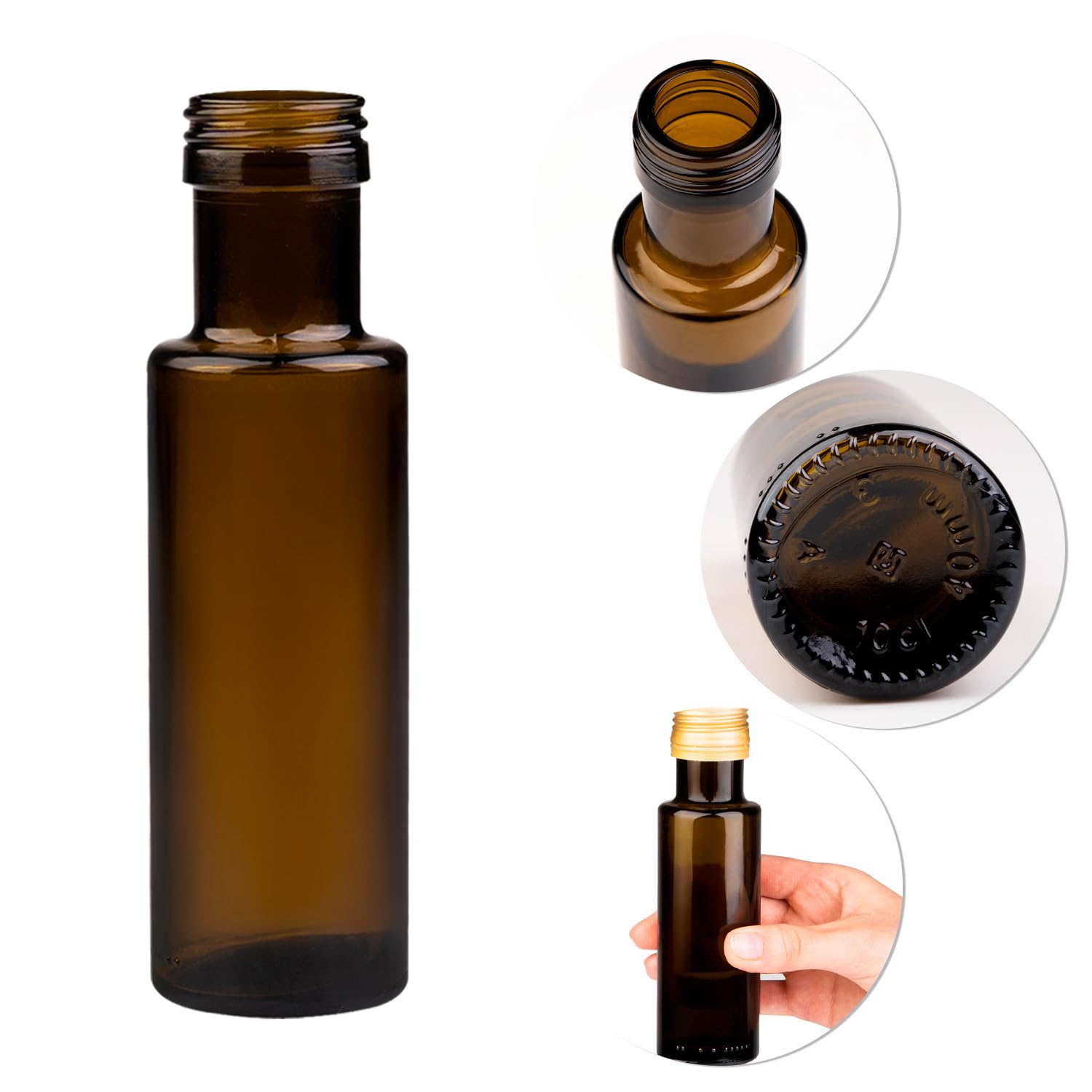 Szklana butelka Dorica 100 ml, oliwkowozielona z dozownikiem – na oliwę z oliwek, olej i produkty kosmetyczne (50x)