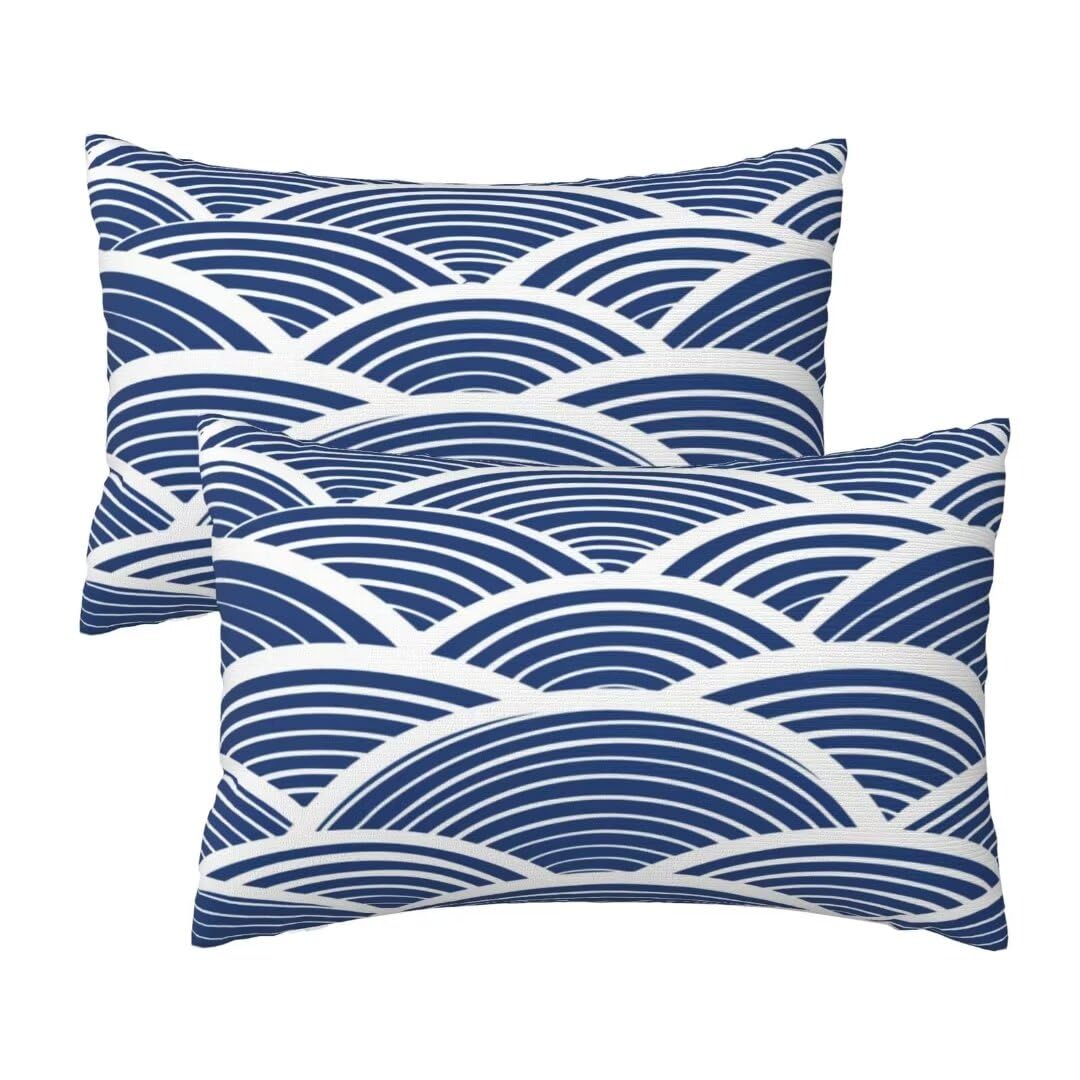 Outdoor Cushions Waterproof Blue Cushion Covers 90x60 cm Set of 2, Stripes Garden Cushions Waterproof Throw Pillow Covers, Rectangle Decorative Pillows for Car Patio Garden Hoom Decor 24x36 Inch
