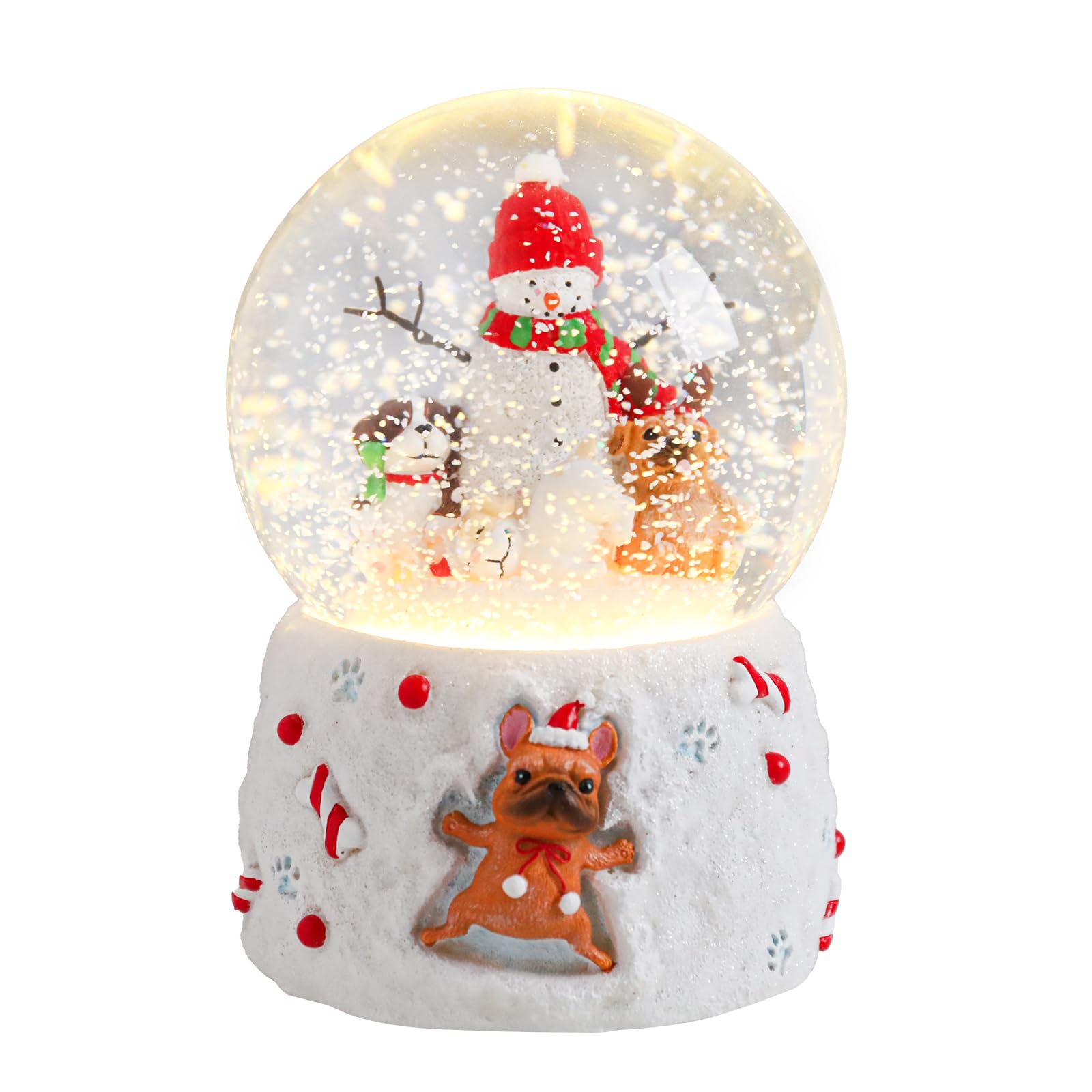 Taman Christmas Snow Globe, Snowman with Dog Musical Snowglobe Lighted Christmas Decorations Tabletop Home Décor(No Auto Snowflake)