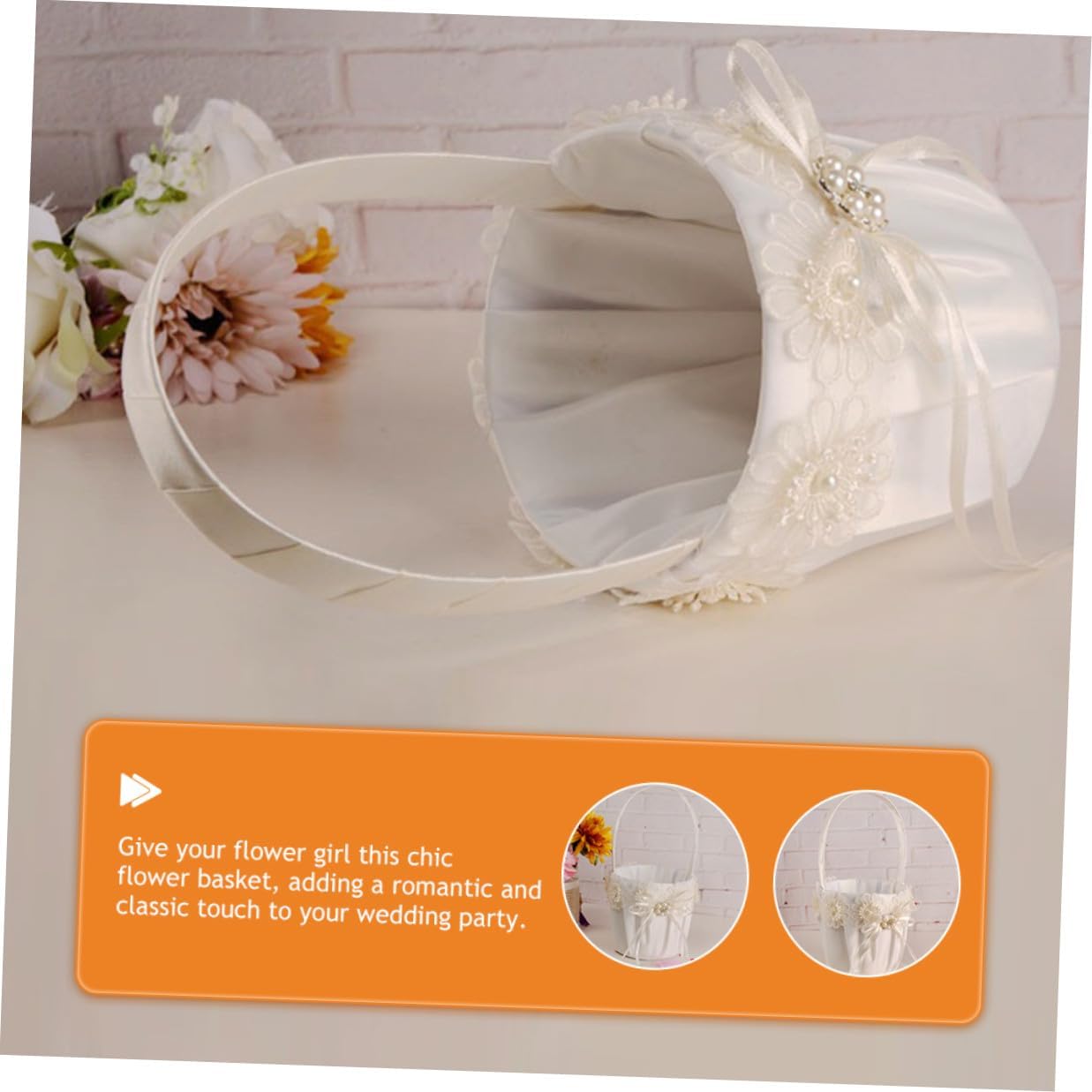 Wedding Flower Girl Basket with Beads and Fabric Petal Basket for Ceremony Supplies
